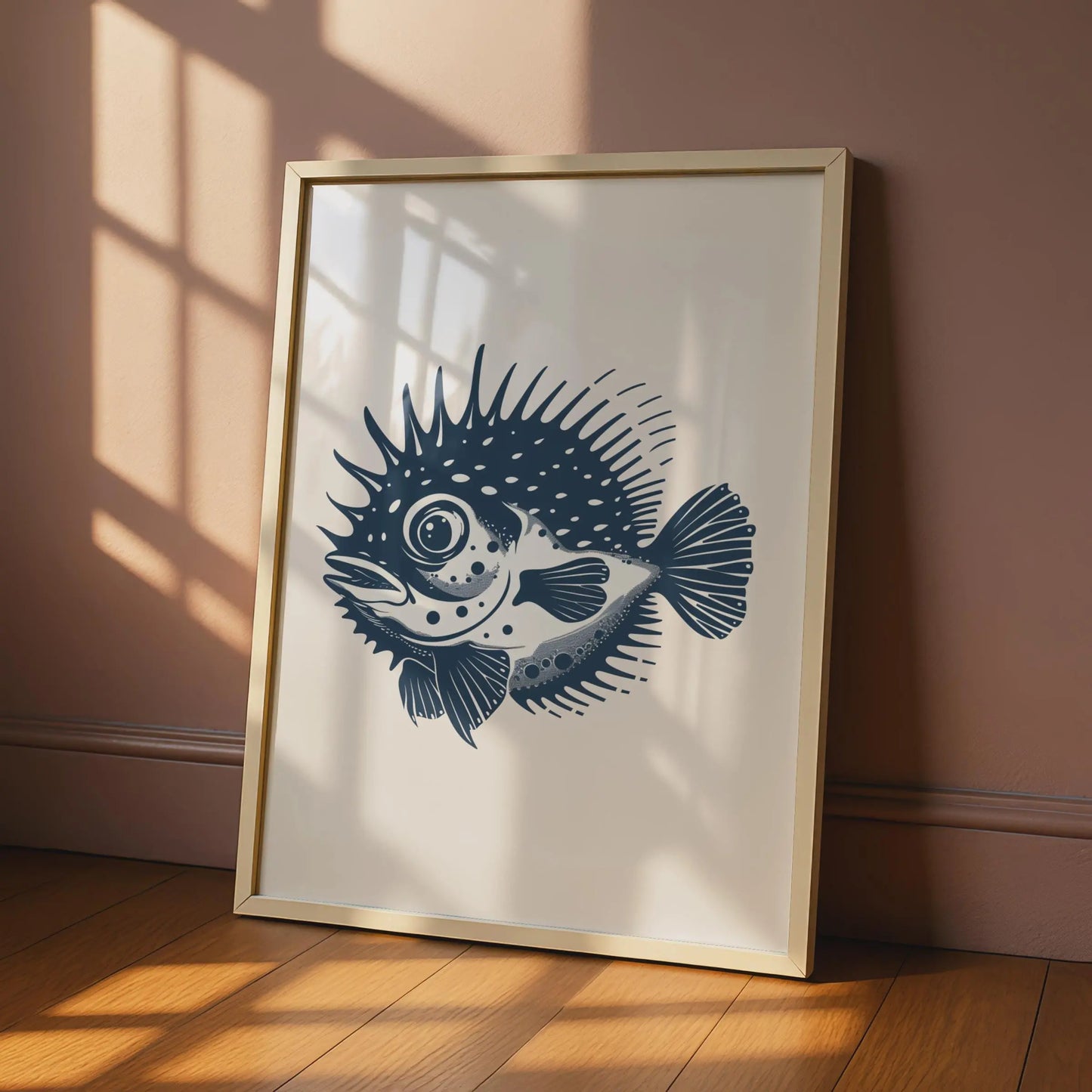 Puffer Fish Poster, Navy Blue Ocean Animal Print, Minimalist Sea Life Wall Art wall art print