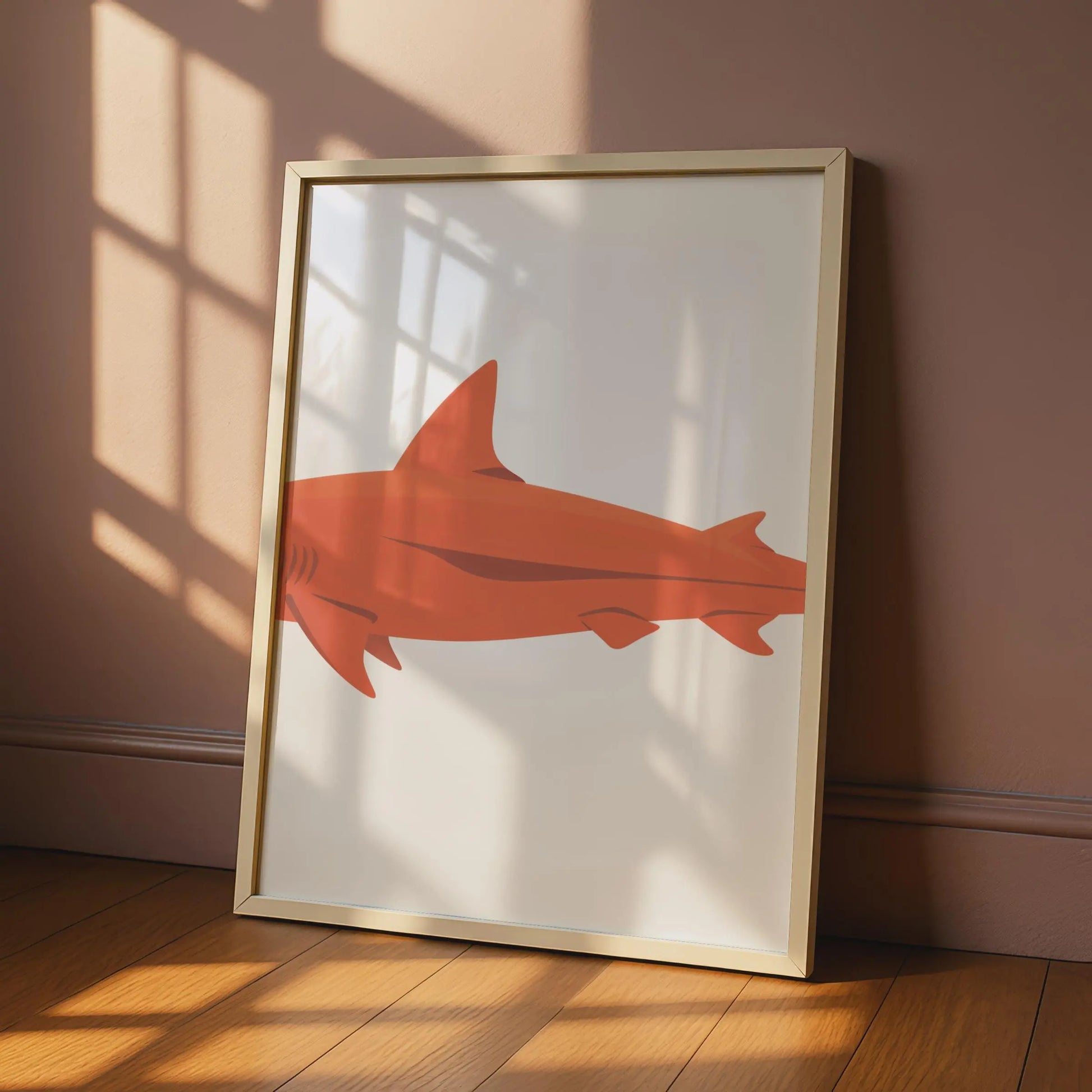Orange Shark Art Print, Minimalist Ocean Animal Wall Decor wall art print