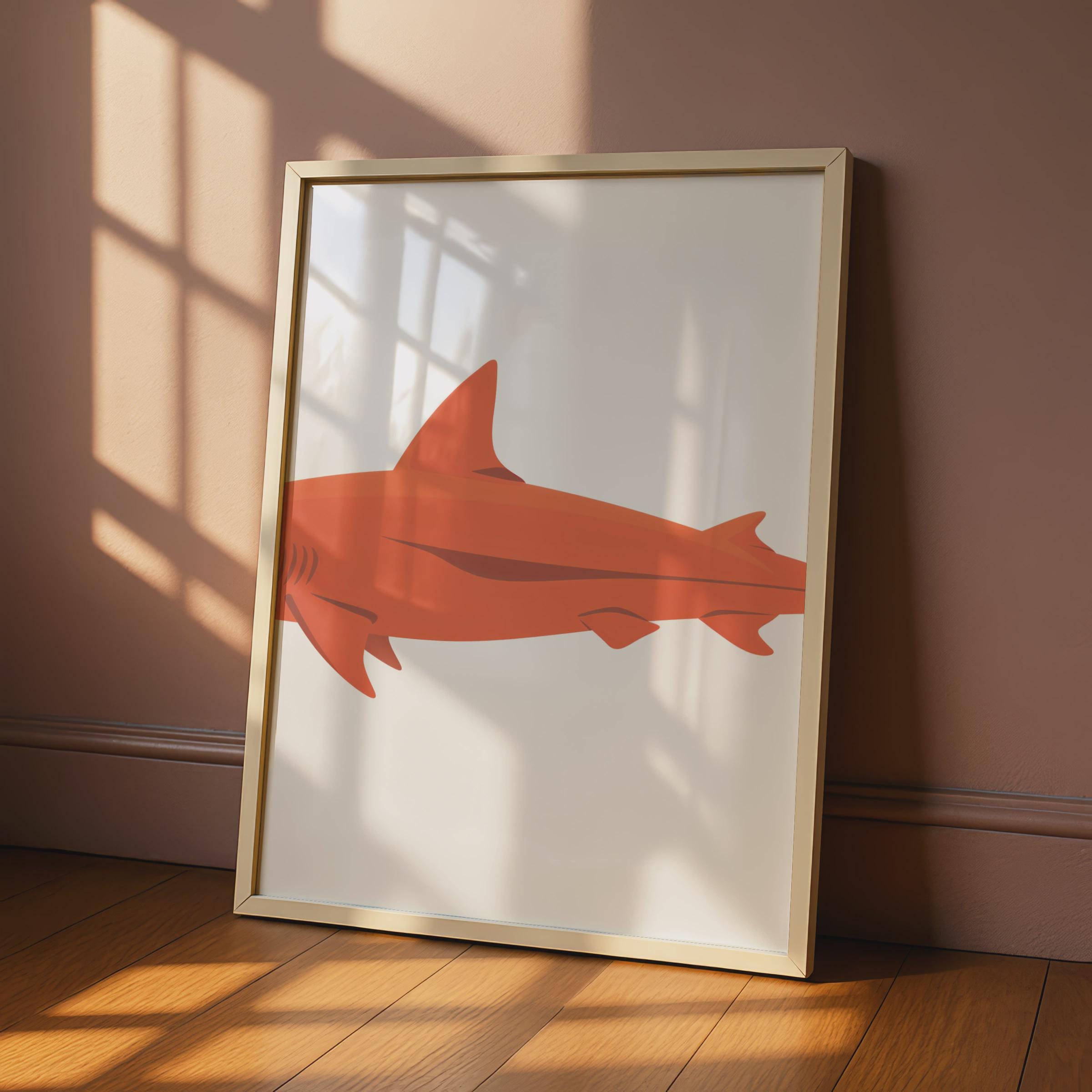 Orange Shark Art Print, Minimalist Ocean Animal Wall Decor wall art print