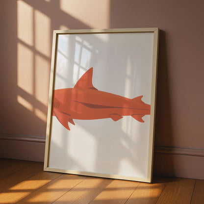 Orange Shark Art Print, Minimalist Ocean Animal Wall Decor wall art print