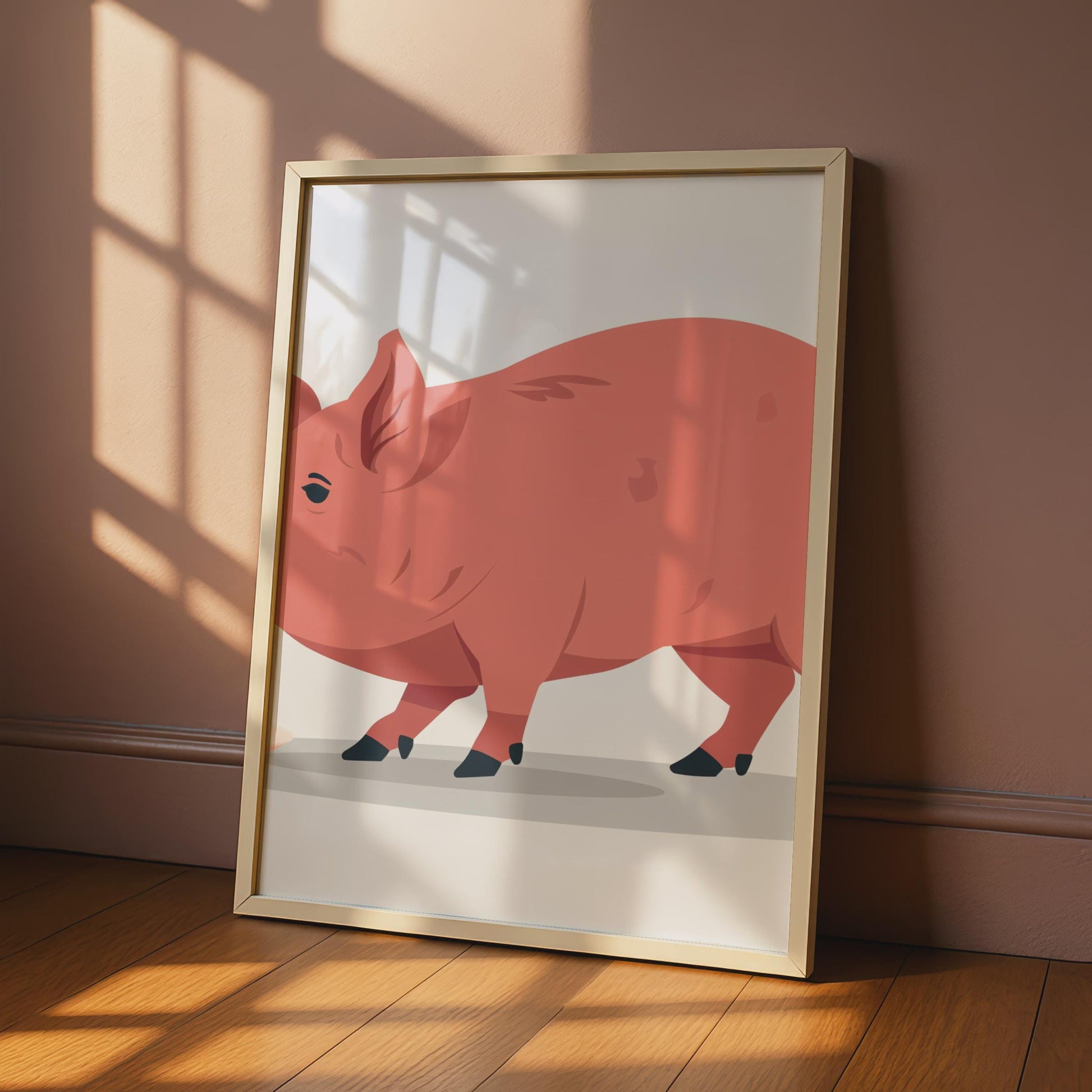 Pink Pig Vector Art Print, Farm Animal Nursery Decor wall art print