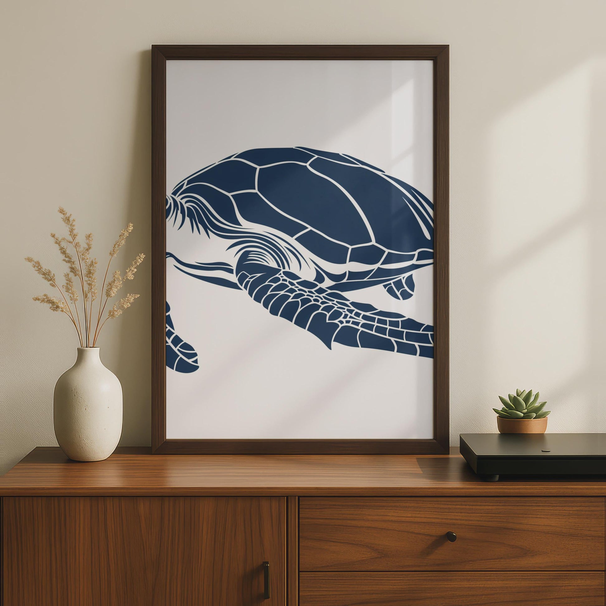 Sea Turtle Poster, Navy Blue Animal Print, Minimalist Ocean Wall Art, Coastal Decor wall art print