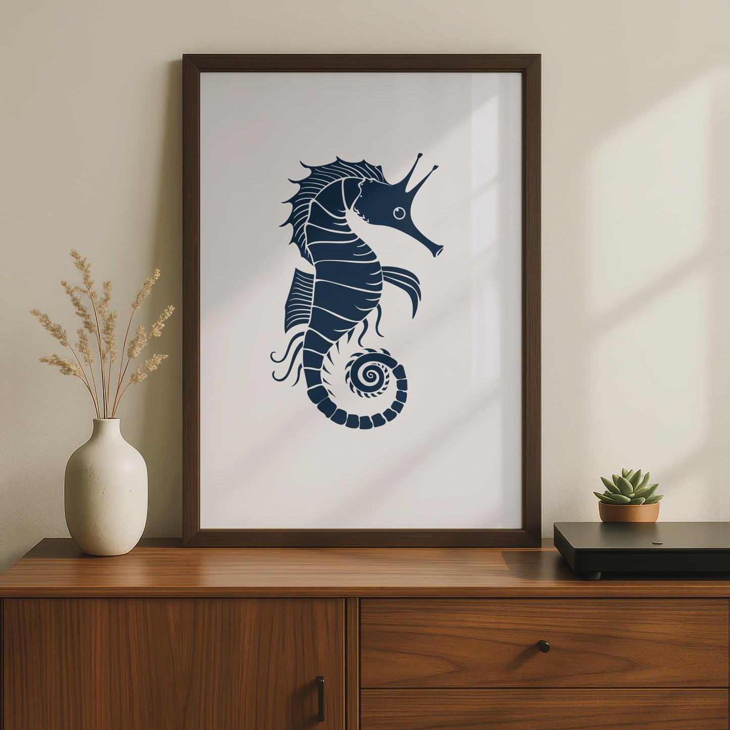 Seahorse Poster, Navy Blue Animal Print, Minimalist Ocean Wall Art, Coastal Decor Gift wall art print