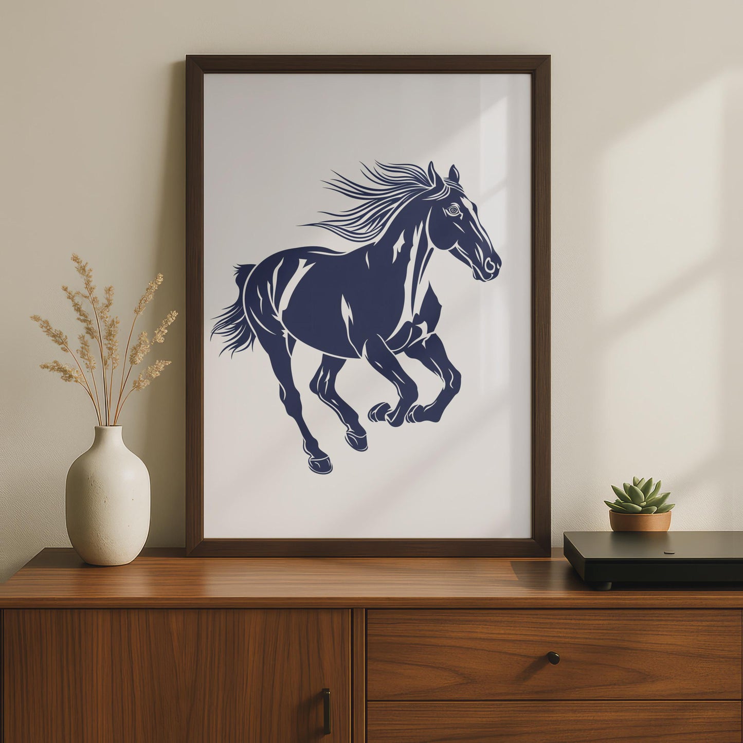 Running Horse Poster, Navy Blue Horse Print, Minimalist Animal Wall Art, Equestrian Decor wall art print