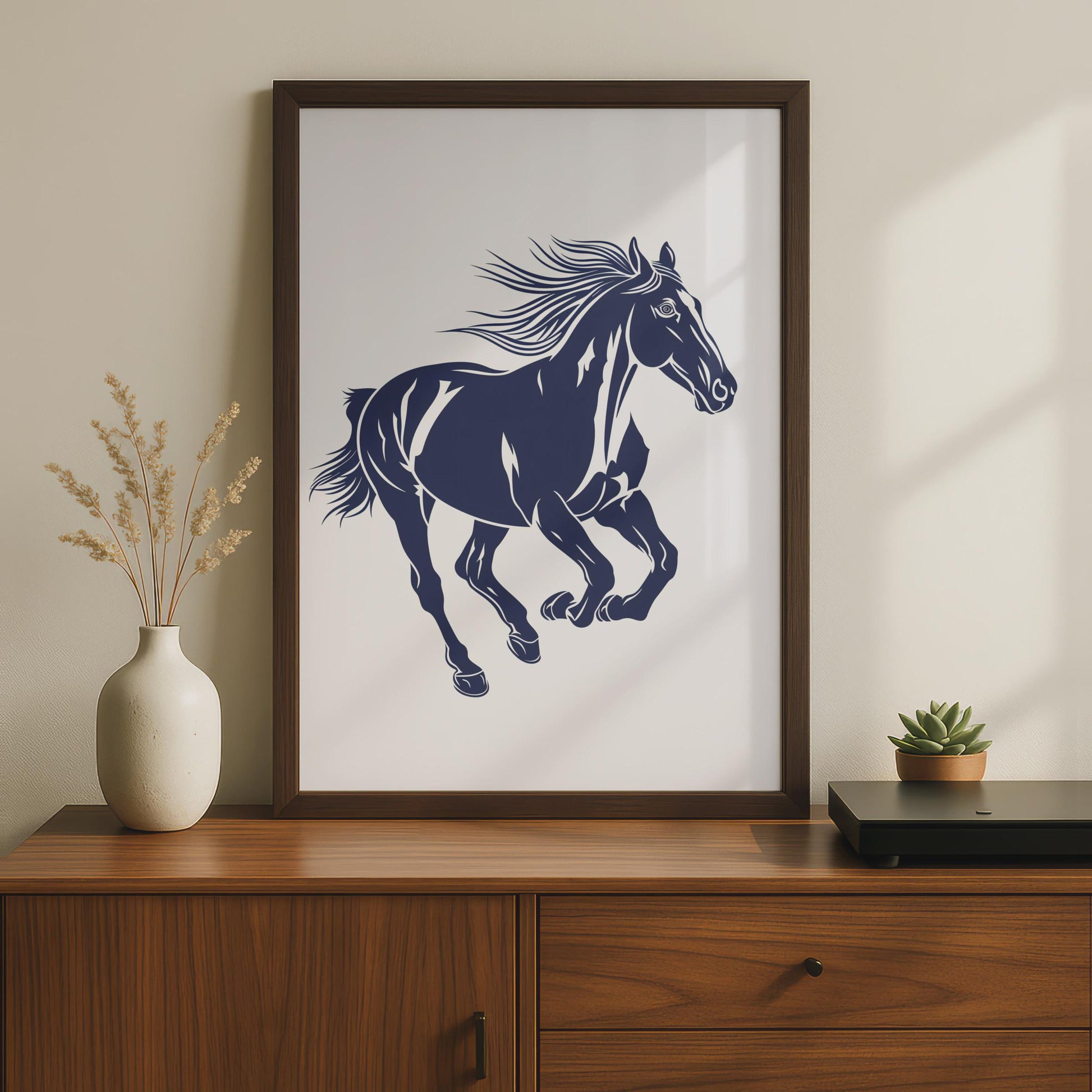 Running Horse Poster, Navy Blue Horse Print, Minimalist Animal Wall Art, Equestrian Decor wall art print