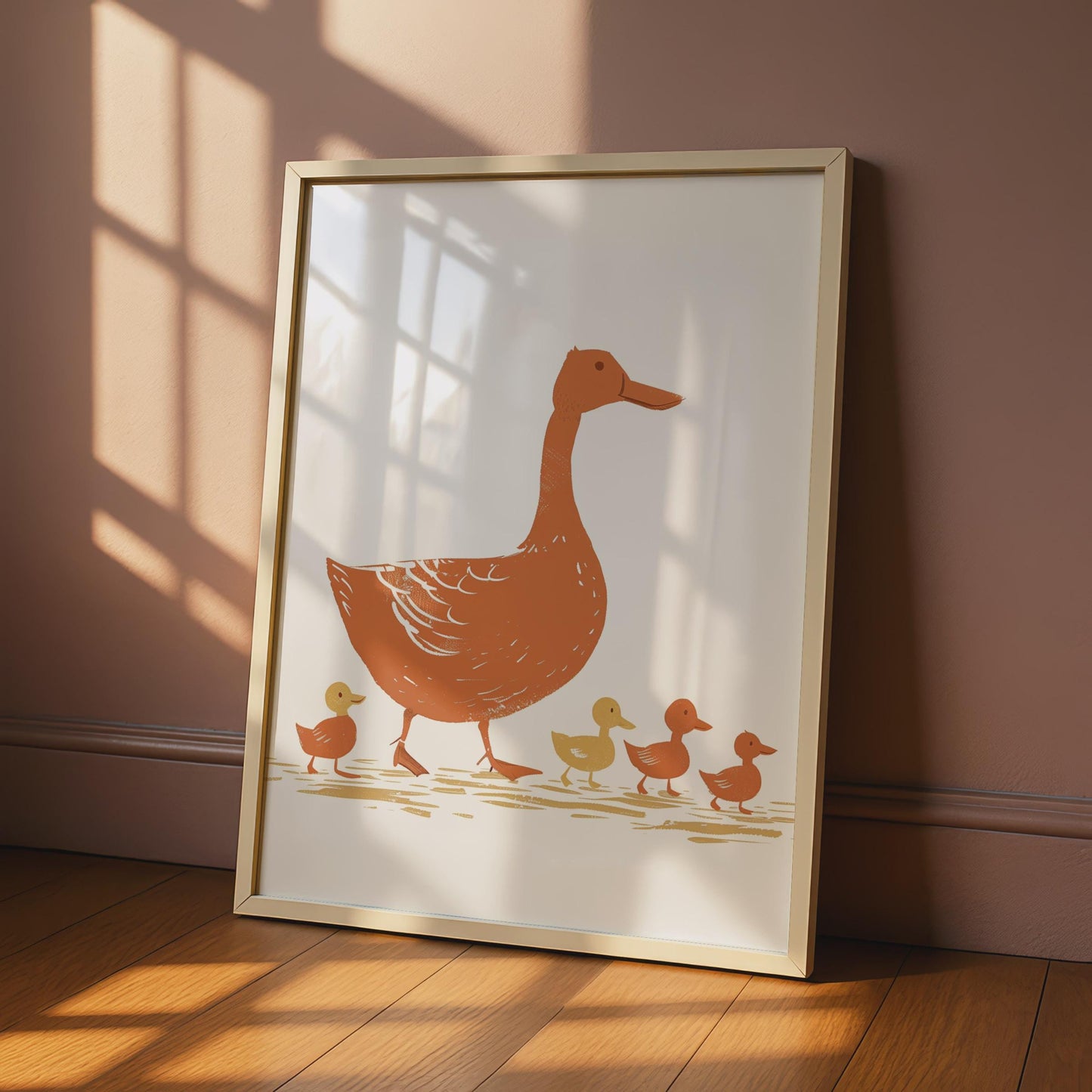Duck Family Print, Folk Art Nursery Wall Art, Terracotta Ducklings Poster wall art print