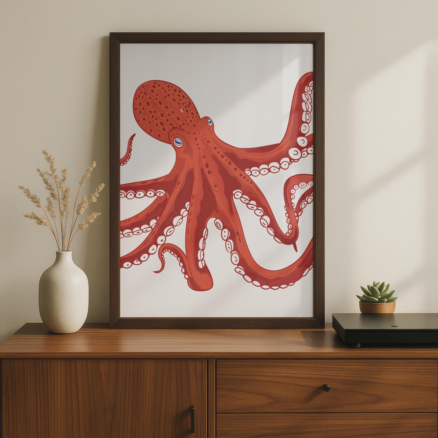 Red Octopus Poster, Ocean Animal Print, Nautical Wall Art, Sea Creature Decor wall art print