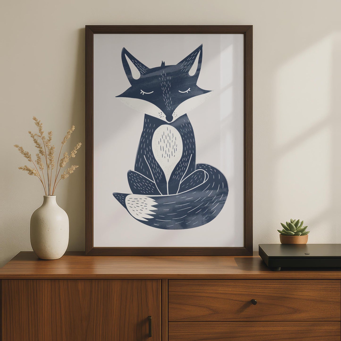 Navy Blue Fox Poster, Woodland Animal Print, Scandinavian Wall Art, Kids Room Decor wall art print