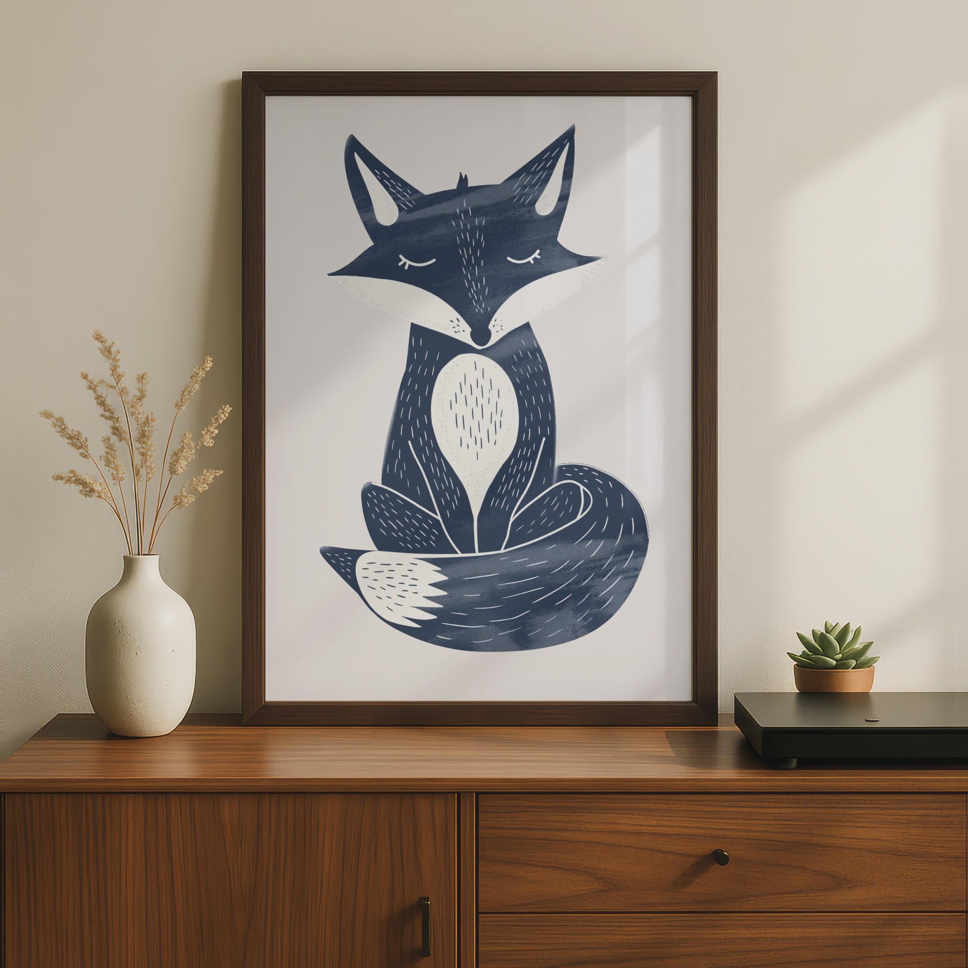 Navy Blue Fox Poster, Woodland Animal Print, Scandinavian Wall Art, Kids Room Decor wall art print