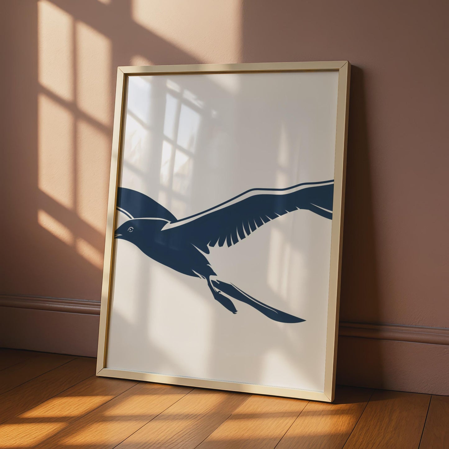 Flying Seagull Poster, Navy Blue Bird Wall Art, Minimalist Coastal Animal Print wall art print