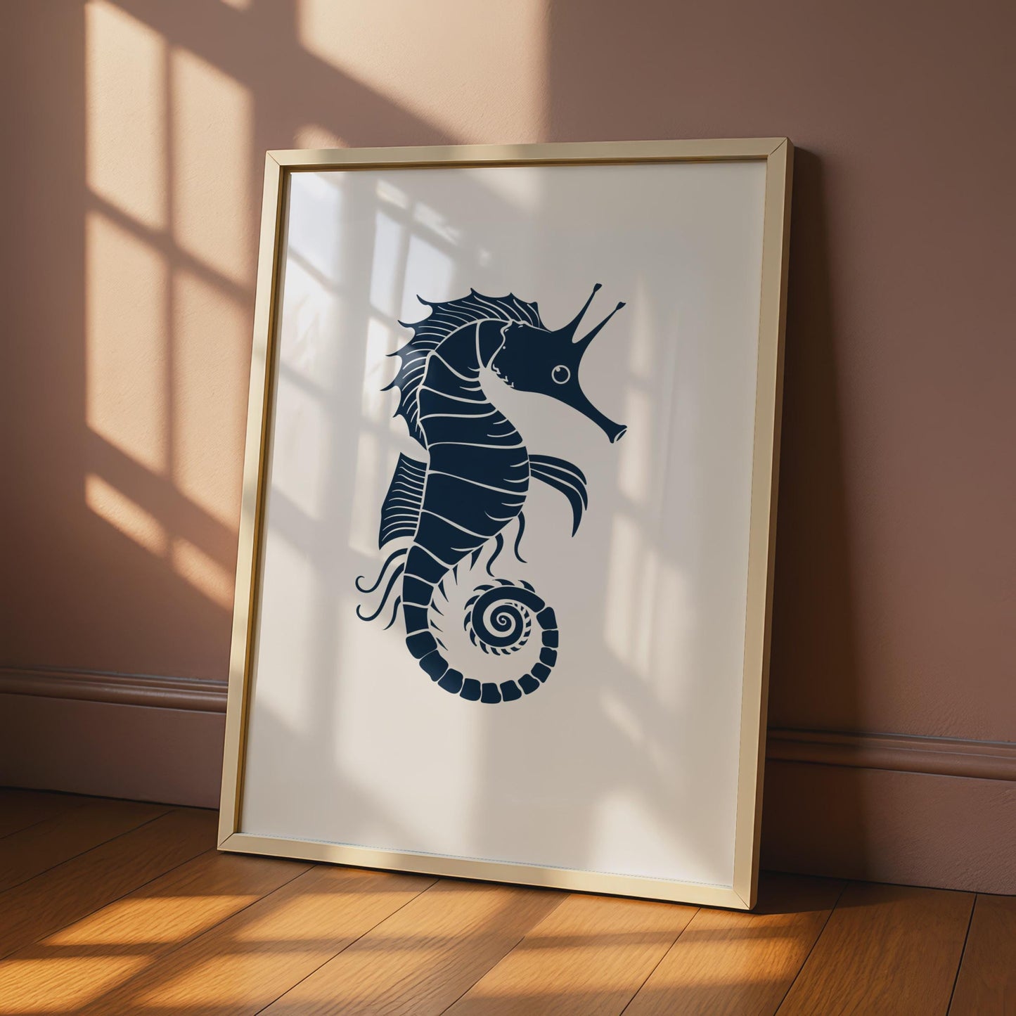 Seahorse Poster, Navy Blue Animal Print, Minimalist Ocean Wall Art, Coastal Decor Gift wall art print