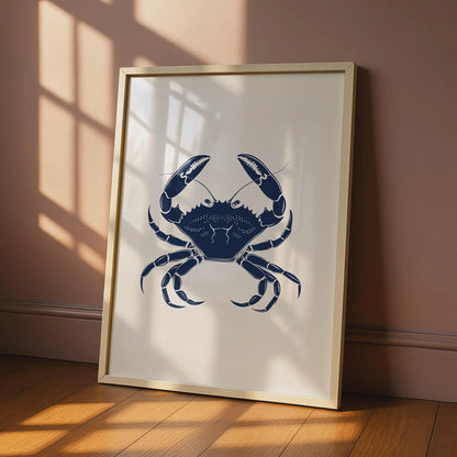 Navy Blue Crab Poster, Coastal Animal Print, Nautical Wall Art, Ocean Decor wall art print