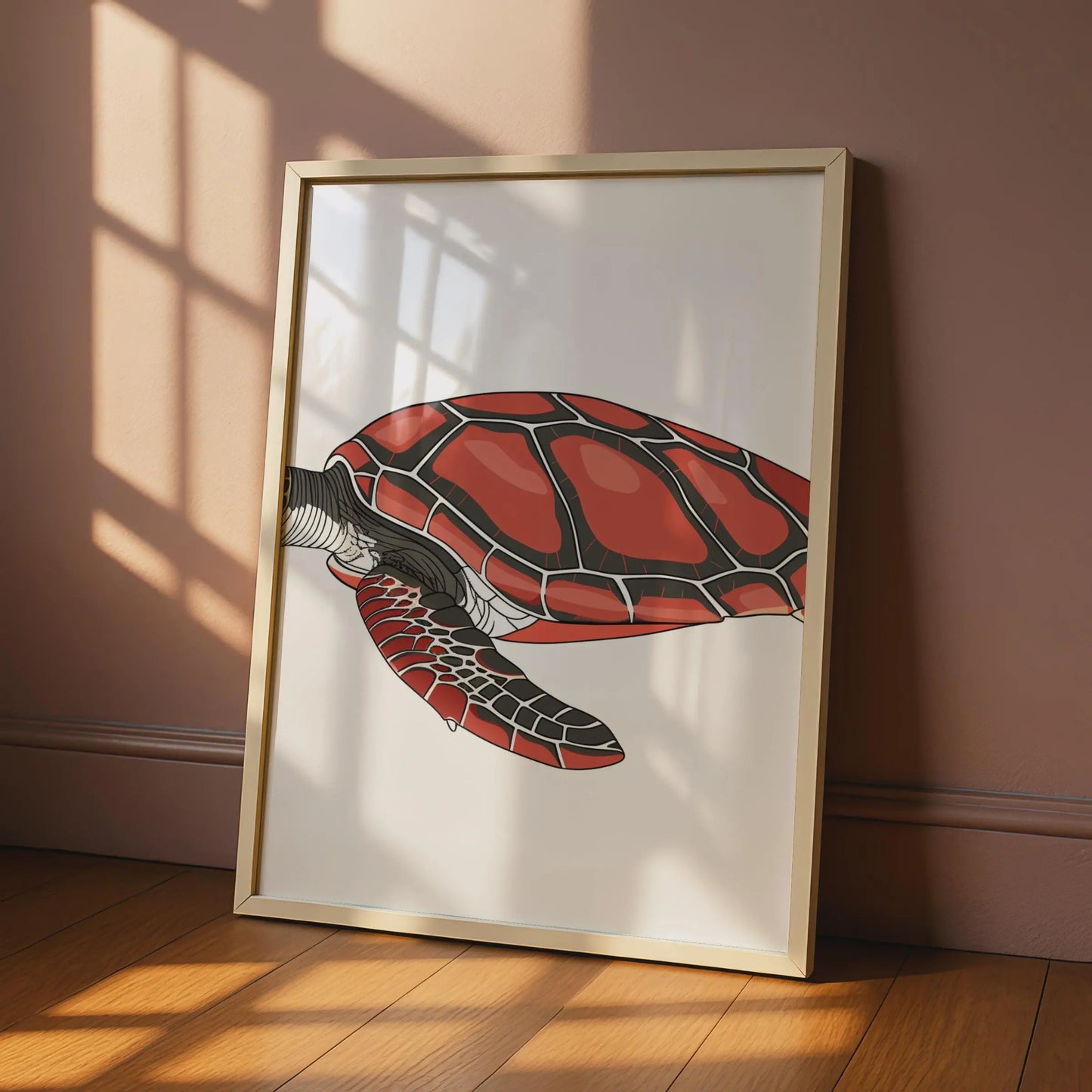 Sea Turtle Poster, Red Ocean Animal Print, Nautical Wall Art, Marine Wildlife Decor wall art print
