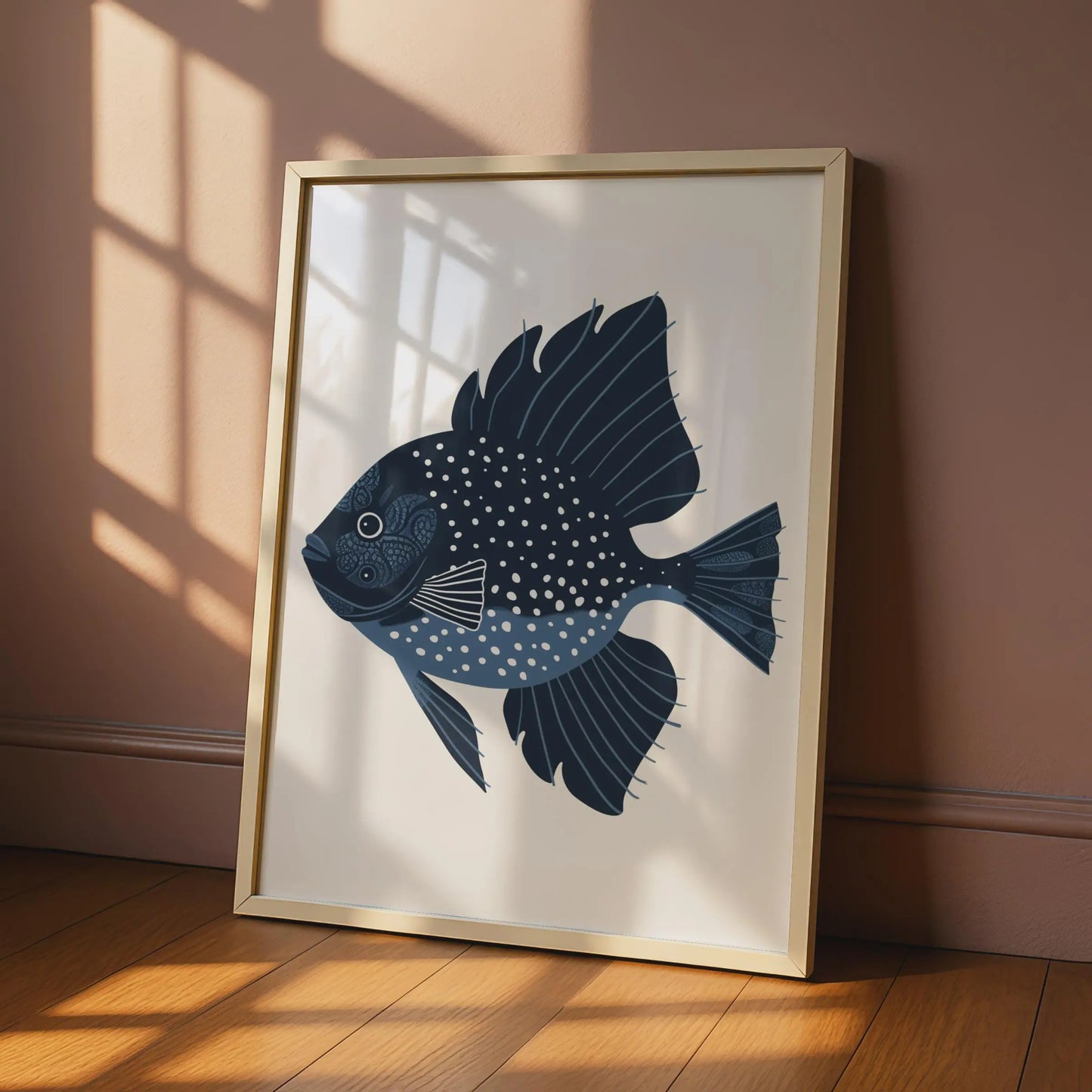 Navy Blue Fish Poster, Decorative Animal Print, Ocean Wall Art, Nautical Decor wall art print