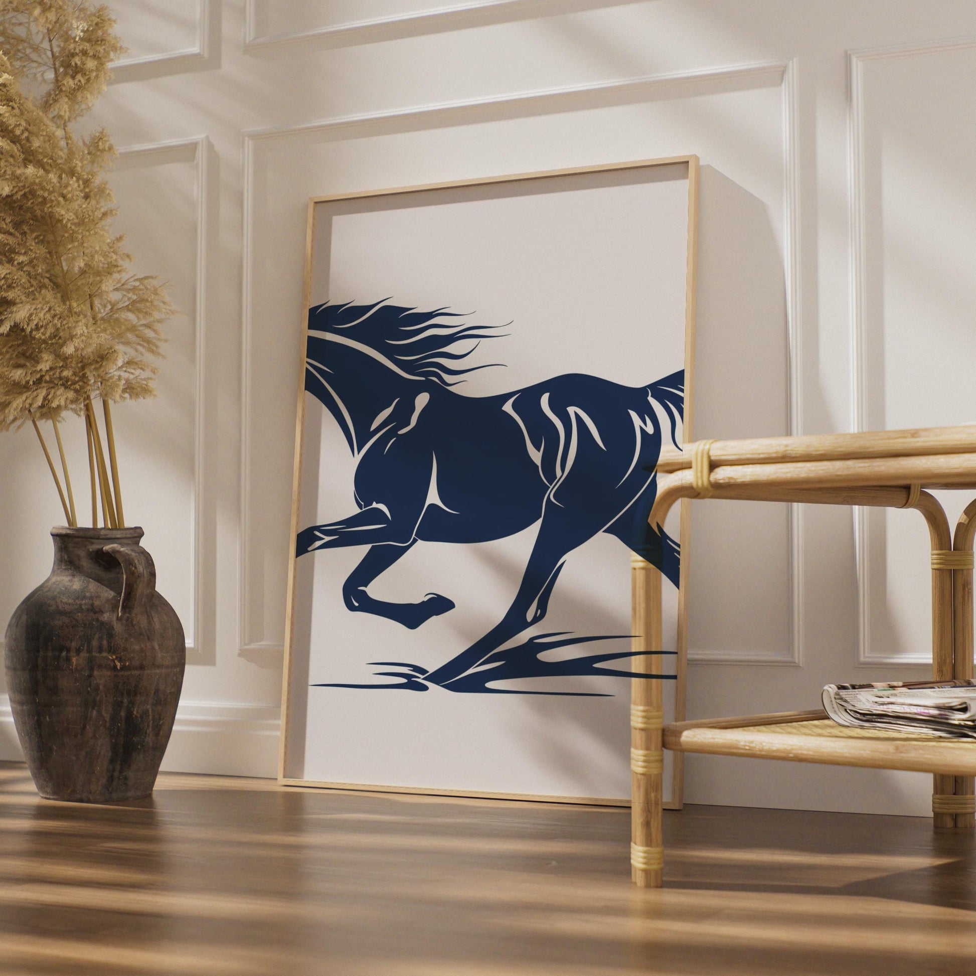 Running Horse Poster, Navy Blue Stallion Wall Art, Minimalist Animal Print, Horse Lover Gift wall art print