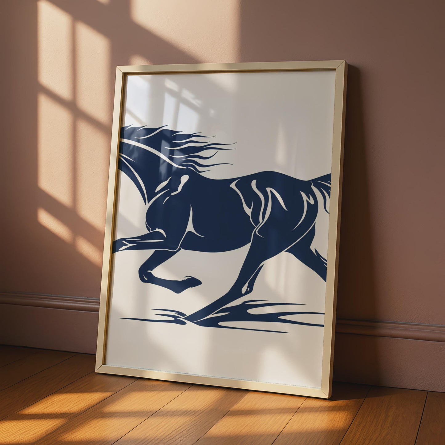 Running Horse Poster, Navy Blue Stallion Wall Art, Minimalist Animal Print, Horse Lover Gift wall art print