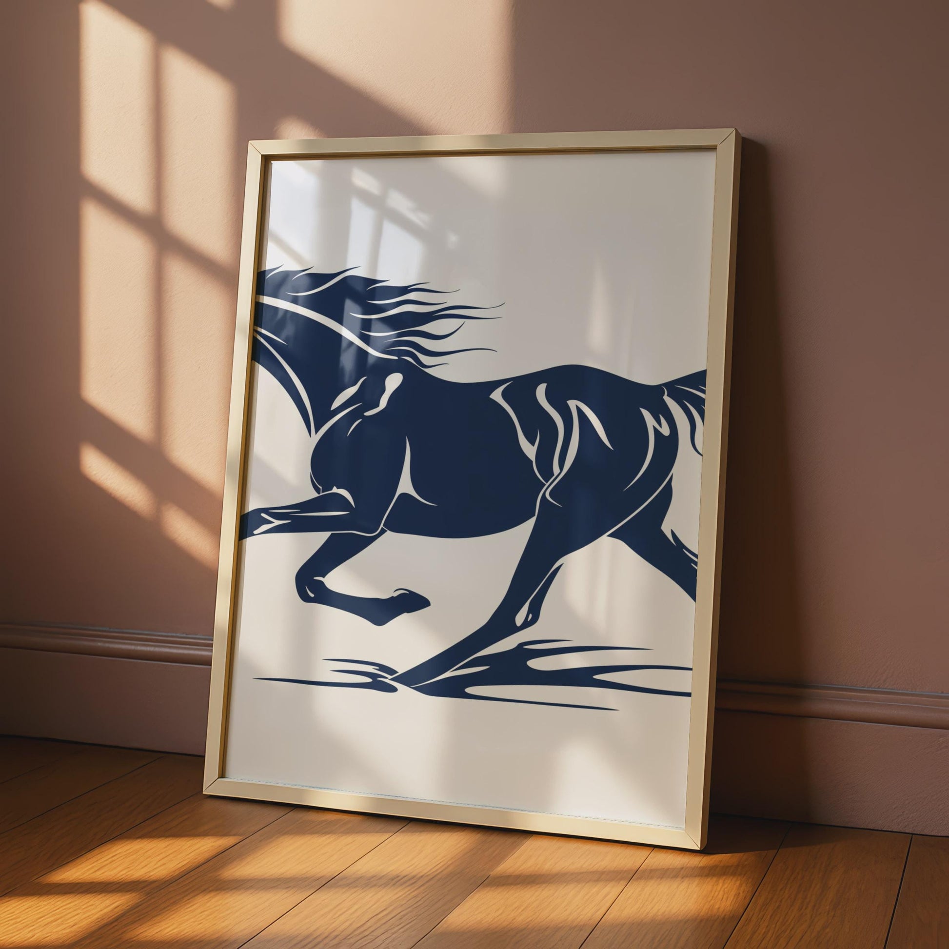 Running Horse Poster, Navy Blue Stallion Wall Art, Minimalist Animal Print, Horse Lover Gift wall art print