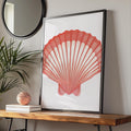 Red Scallop Shell Poster, Coastal Animal Print, Ocean Sea Life Wall Art Decor wall art print