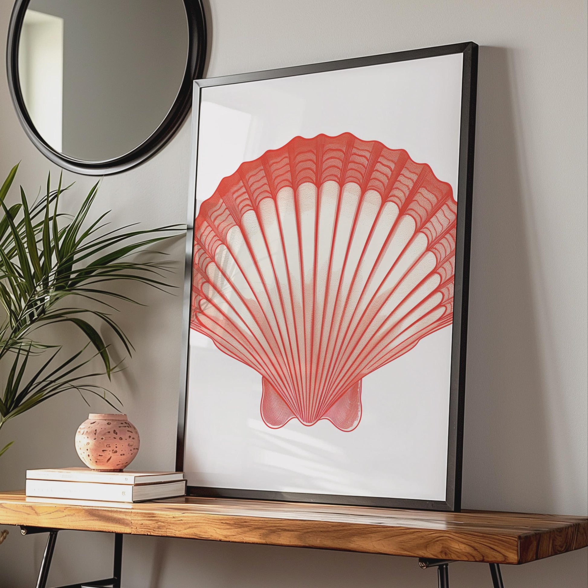 Red Scallop Shell Poster, Coastal Animal Print, Ocean Sea Life Wall Art Decor wall art print