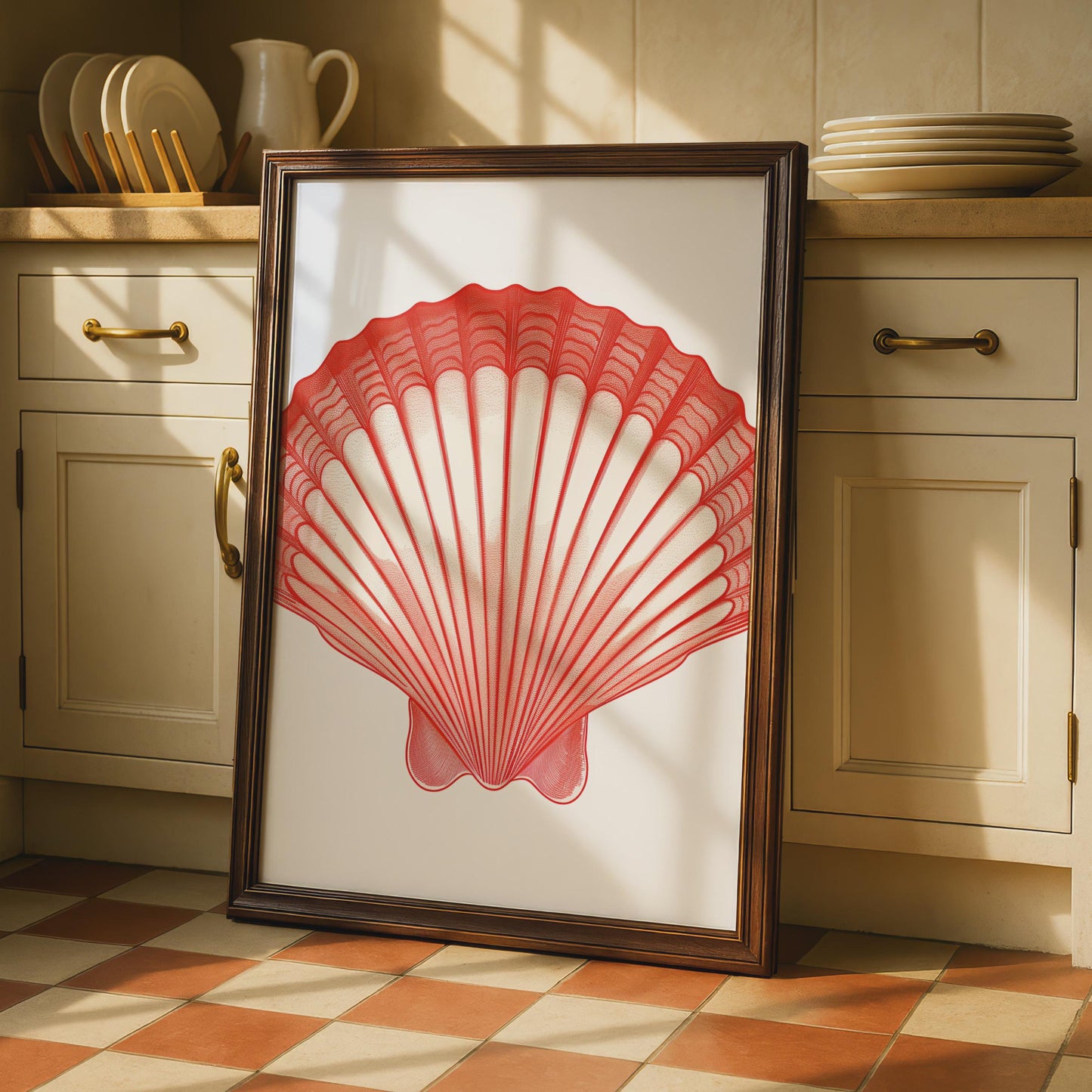 Red Scallop Shell Poster, Coastal Animal Print, Ocean Sea Life Wall Art Decor wall art print