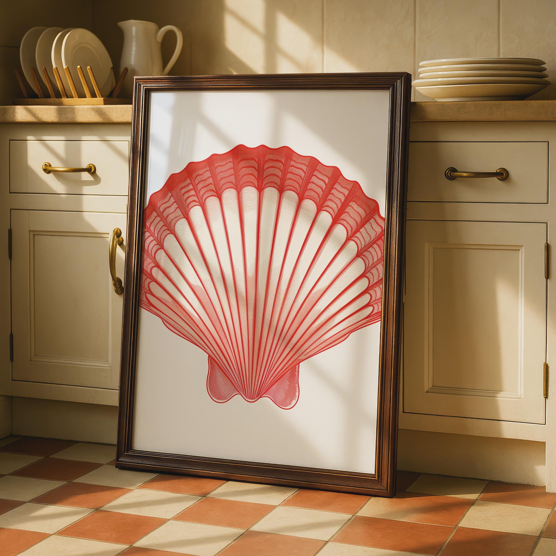 Red Scallop Shell Poster, Coastal Animal Print, Ocean Sea Life Wall Art Decor wall art print