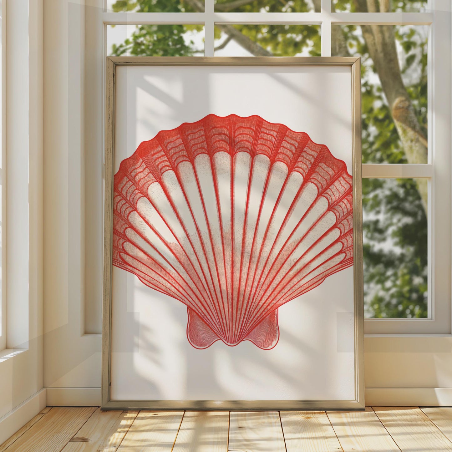 Red Scallop Shell Poster, Coastal Animal Print, Ocean Sea Life Wall Art Decor wall art print