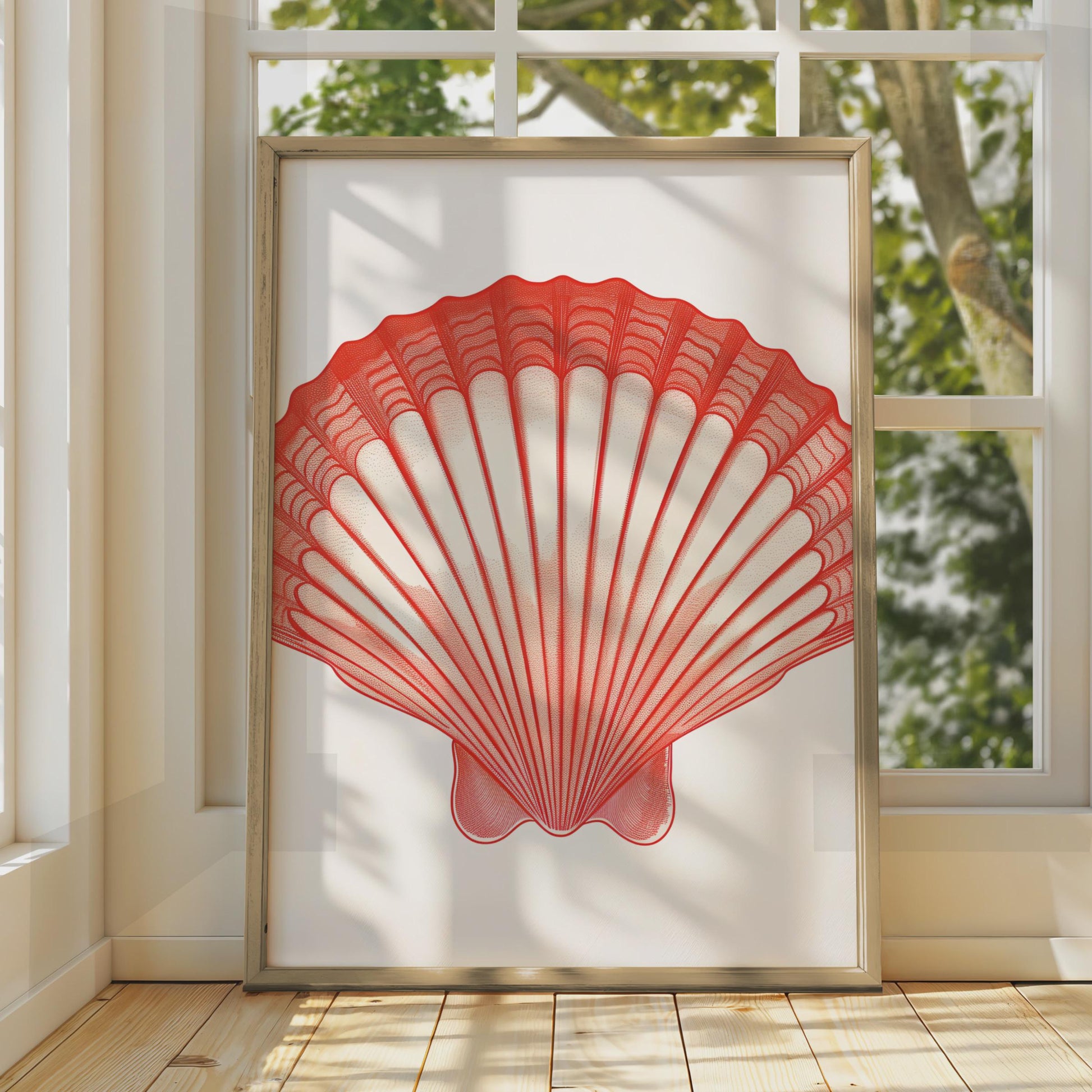 Red Scallop Shell Poster, Coastal Animal Print, Ocean Sea Life Wall Art Decor wall art print