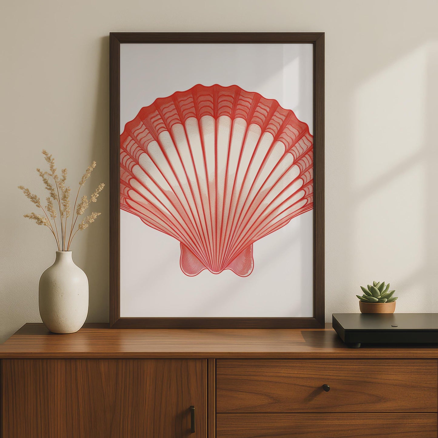 Red Scallop Shell Poster, Coastal Animal Print, Ocean Sea Life Wall Art Decor wall art print