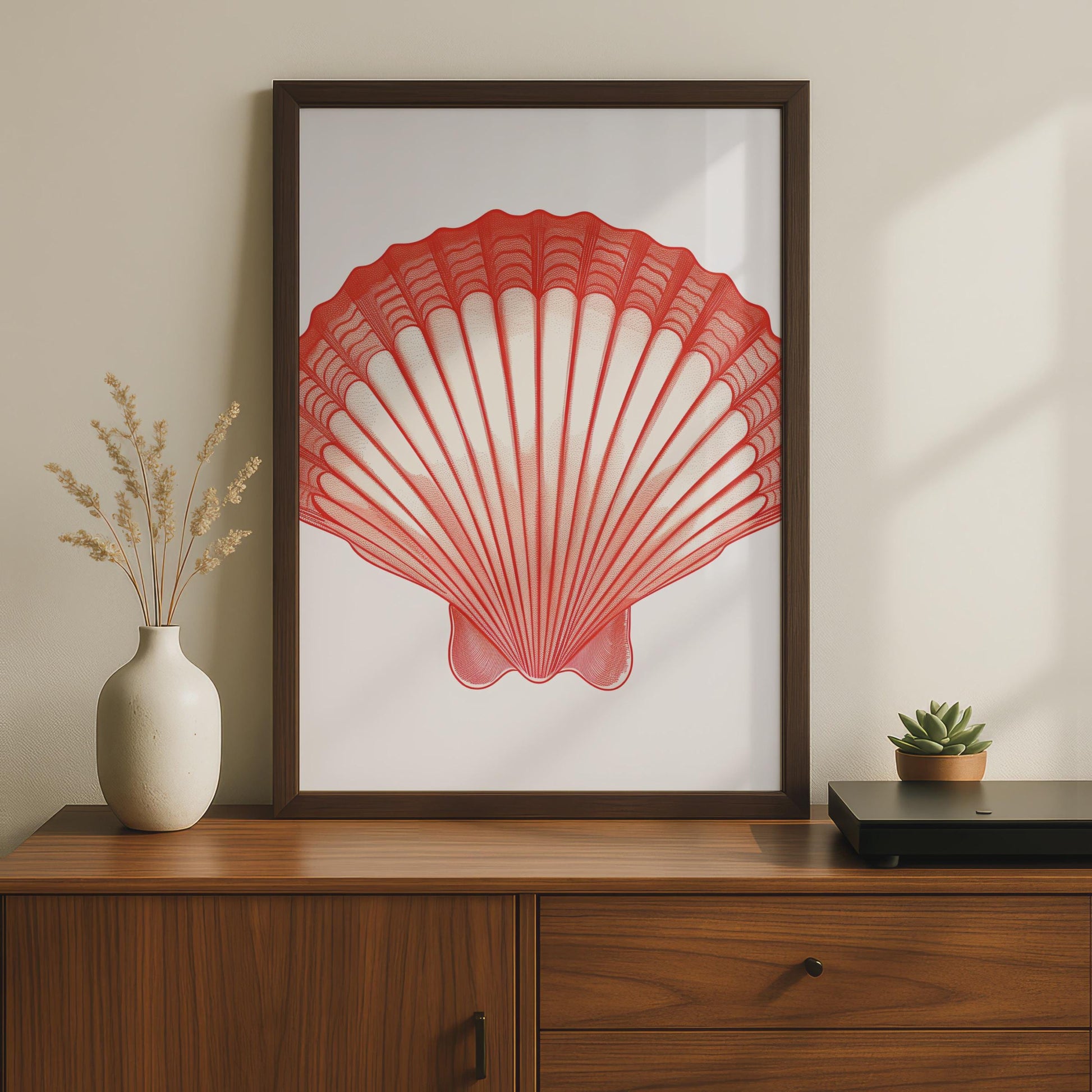 Red Scallop Shell Poster, Coastal Animal Print, Ocean Sea Life Wall Art Decor wall art print