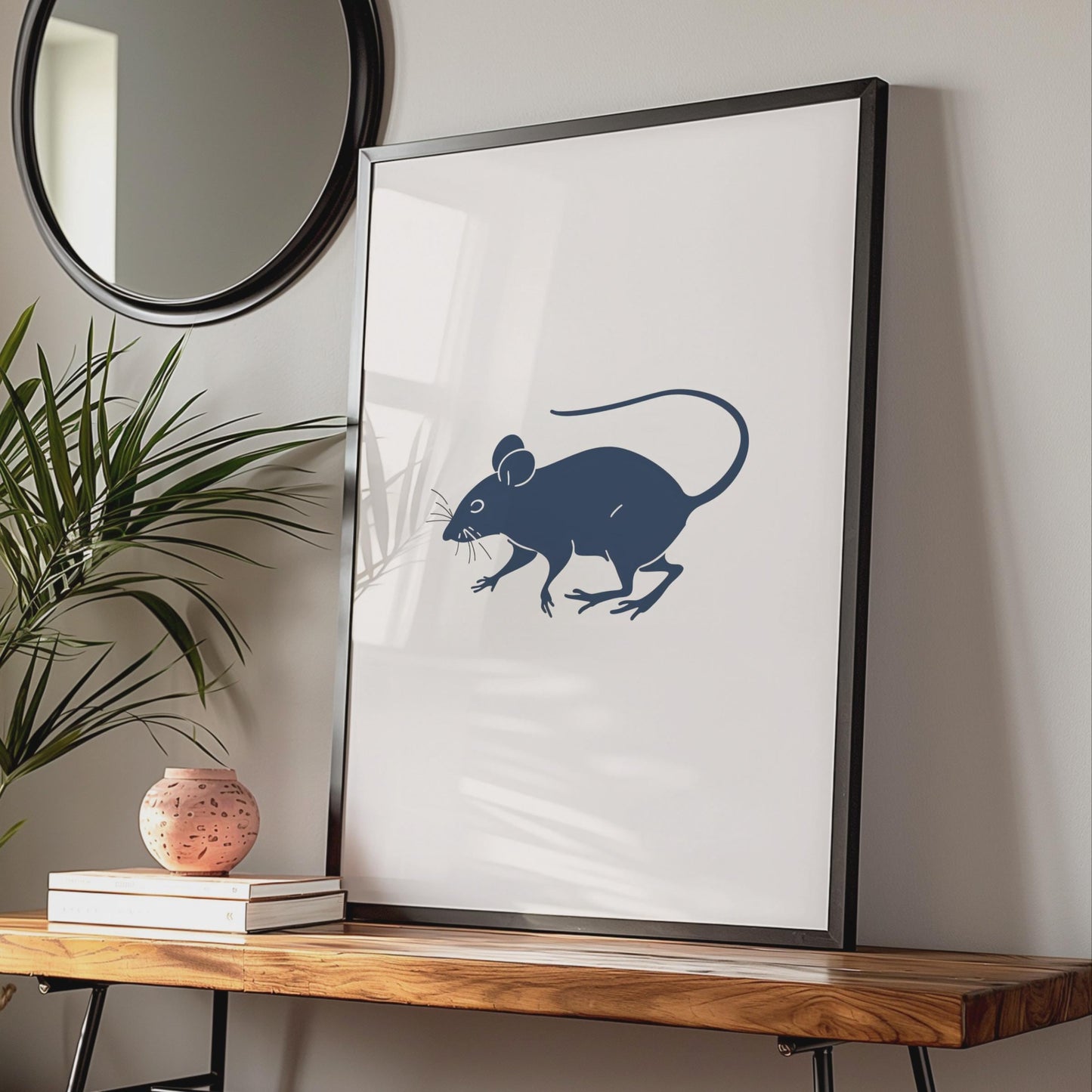 Mouse Animal Poster, Navy Blue Minimalist Rat Print, Rodent Wall Art, Modern Home Decor wall art print