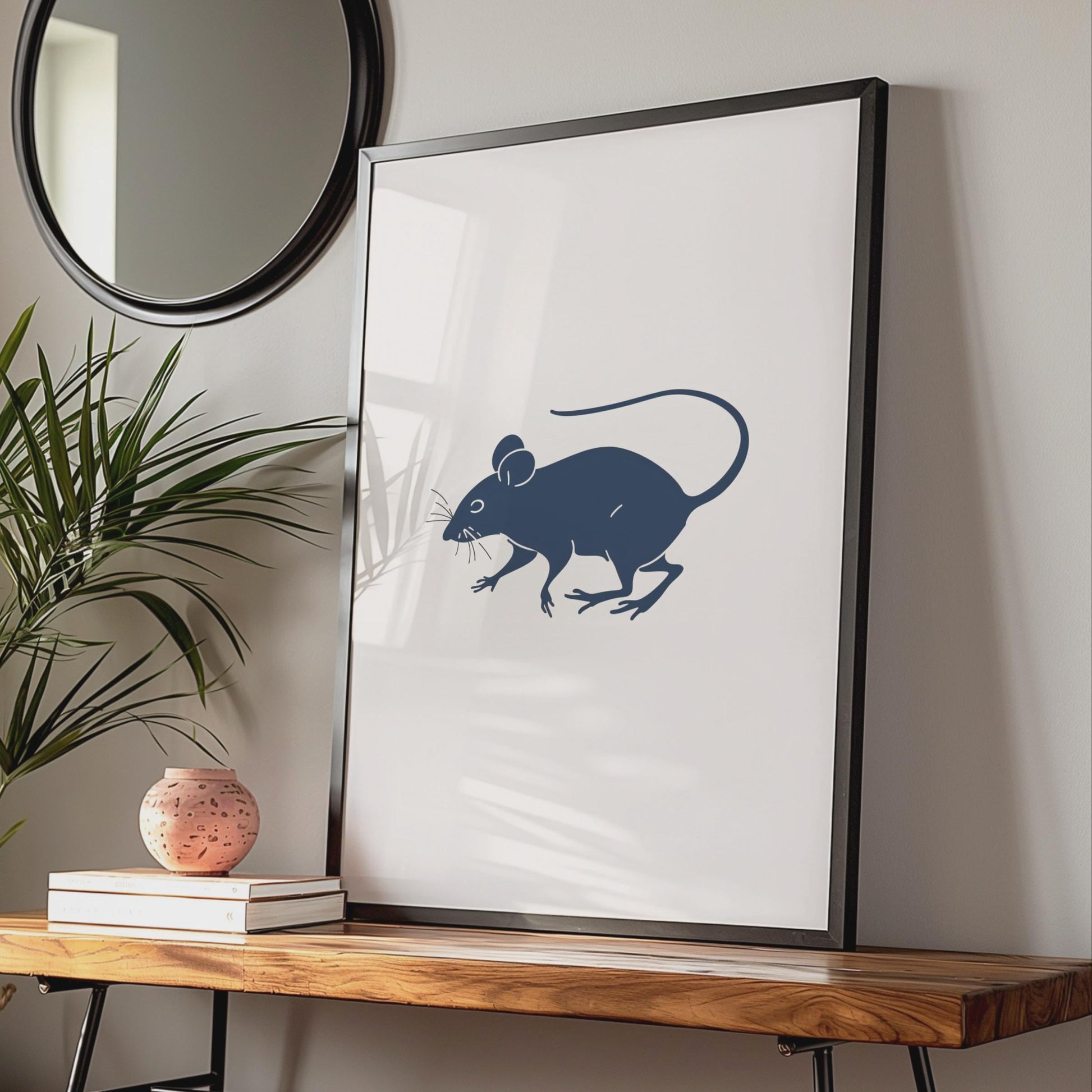Mouse Animal Poster, Navy Blue Minimalist Rat Print, Rodent Wall Art, Modern Home Decor wall art print
