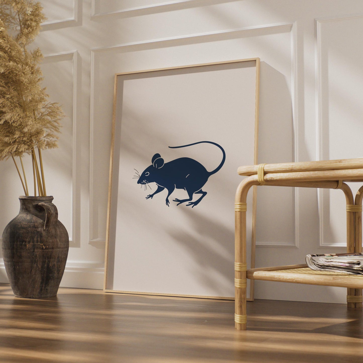 Mouse Animal Poster, Navy Blue Minimalist Rat Print, Rodent Wall Art, Modern Home Decor wall art print
