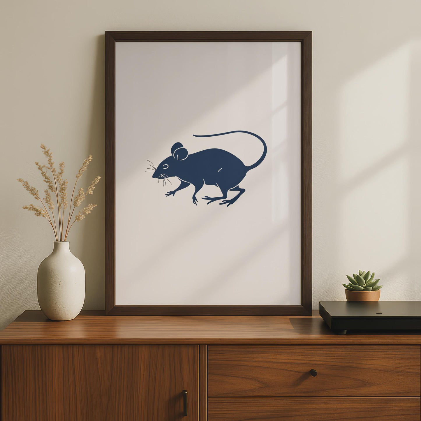 Mouse Animal Poster, Navy Blue Minimalist Rat Print, Rodent Wall Art, Modern Home Decor wall art print