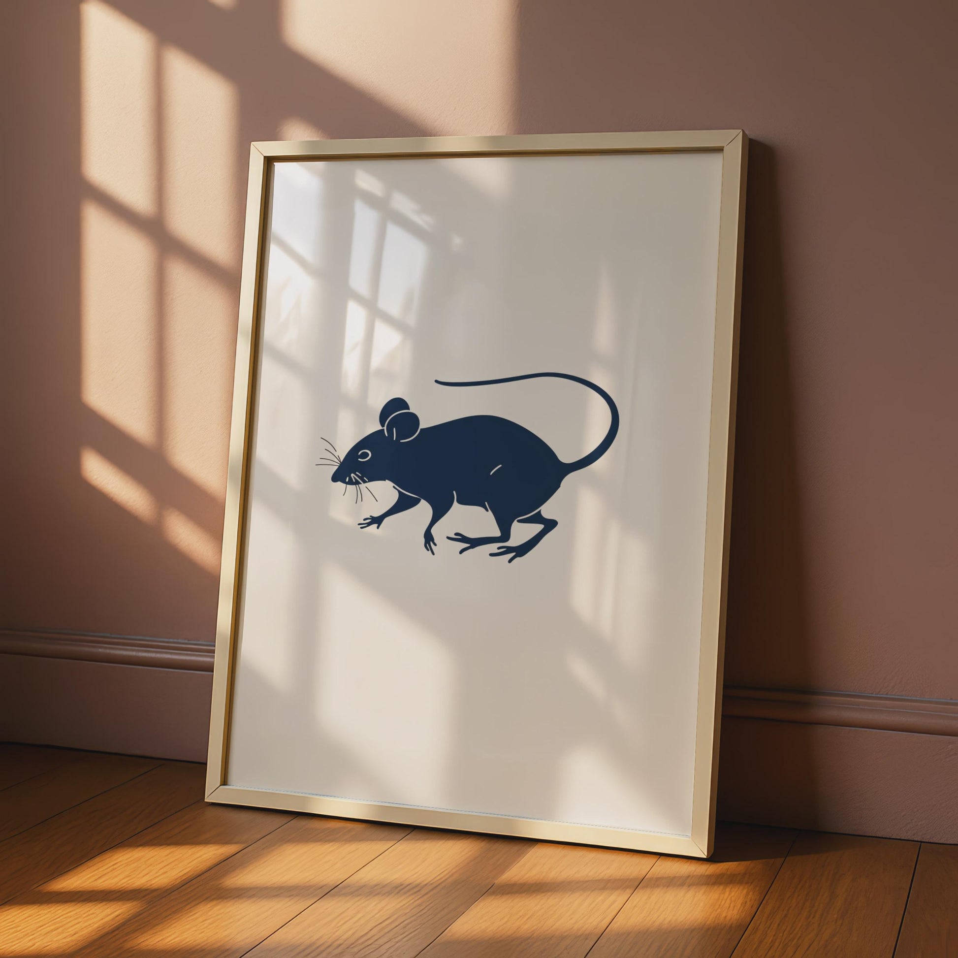 Mouse Animal Poster, Navy Blue Minimalist Rat Print, Rodent Wall Art, Modern Home Decor wall art print