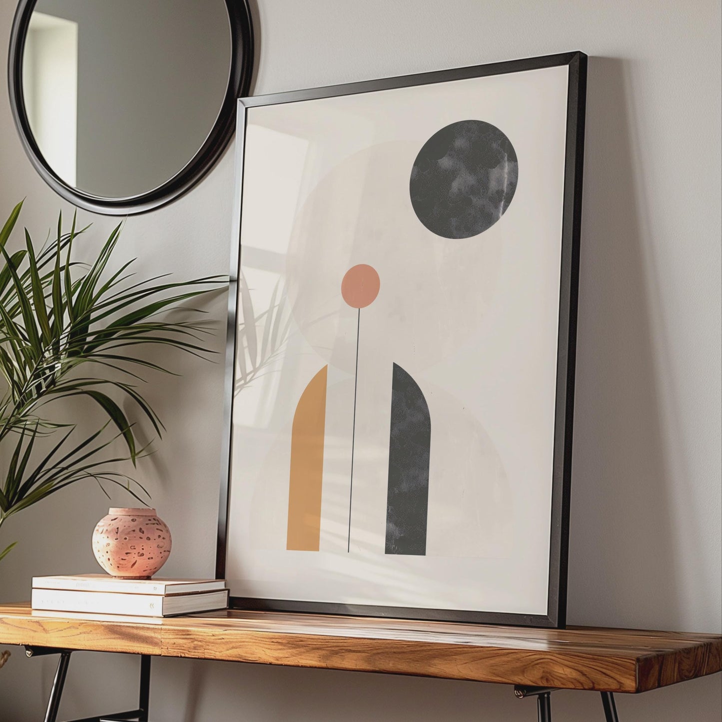 Boho Abstract Geometric Print, Arch Circle Wall Art, Neutral Terracotta Mustard Poster wall art print
