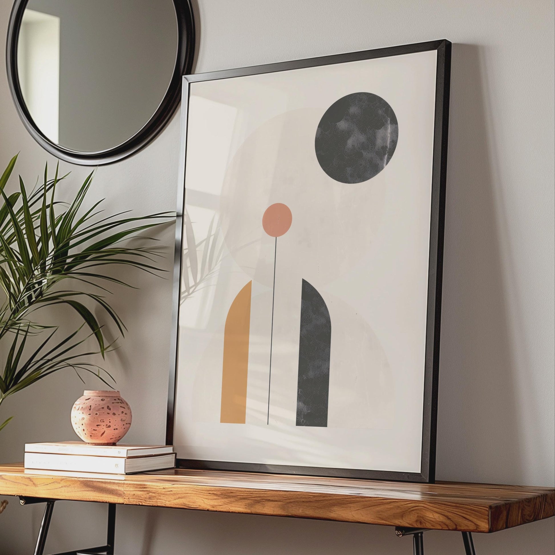 Boho Abstract Geometric Print, Arch Circle Wall Art, Neutral Terracotta Mustard Poster wall art print
