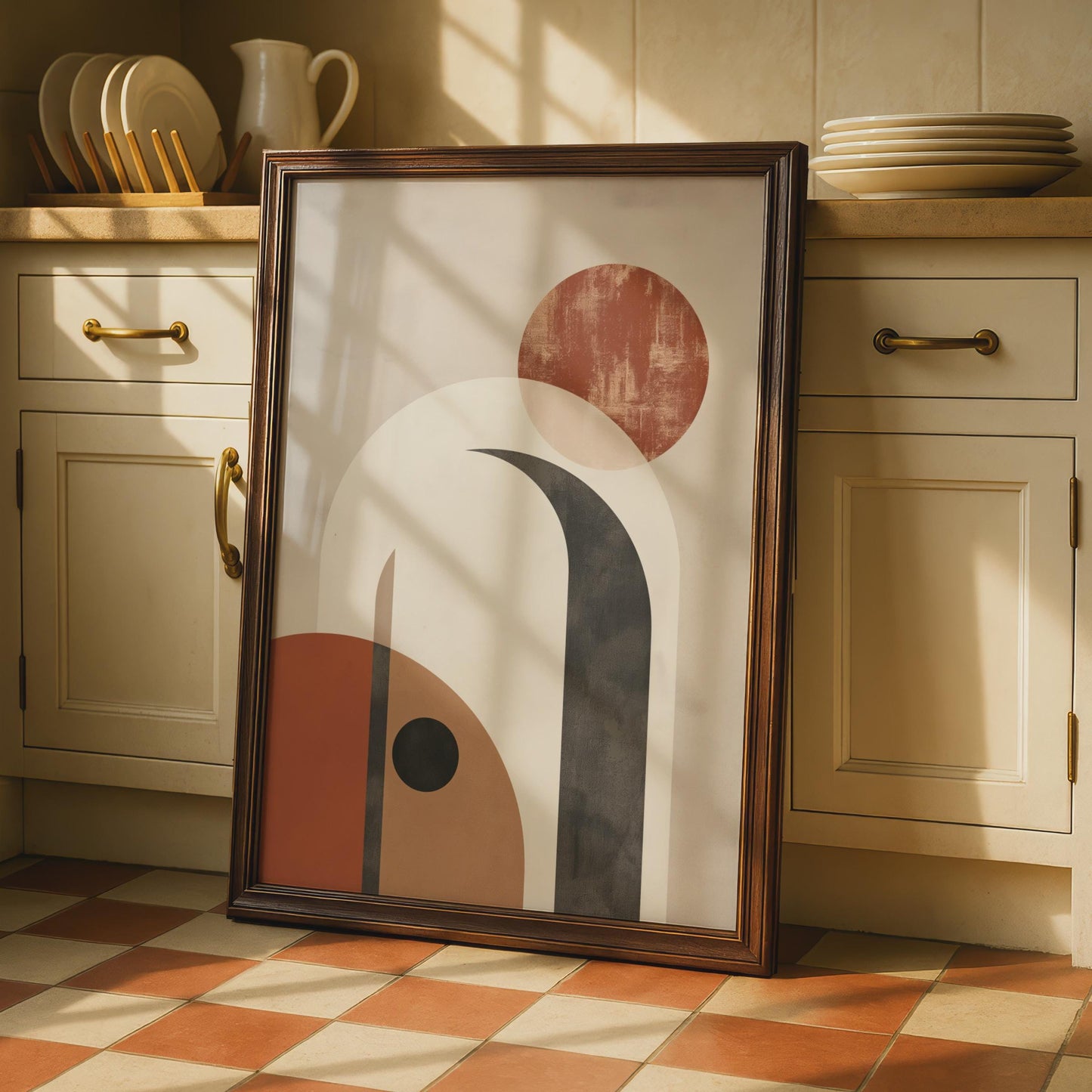 Boho Abstract Arch Print, Terracotta Geometric Wall Art, Mid Century Poster wall art print