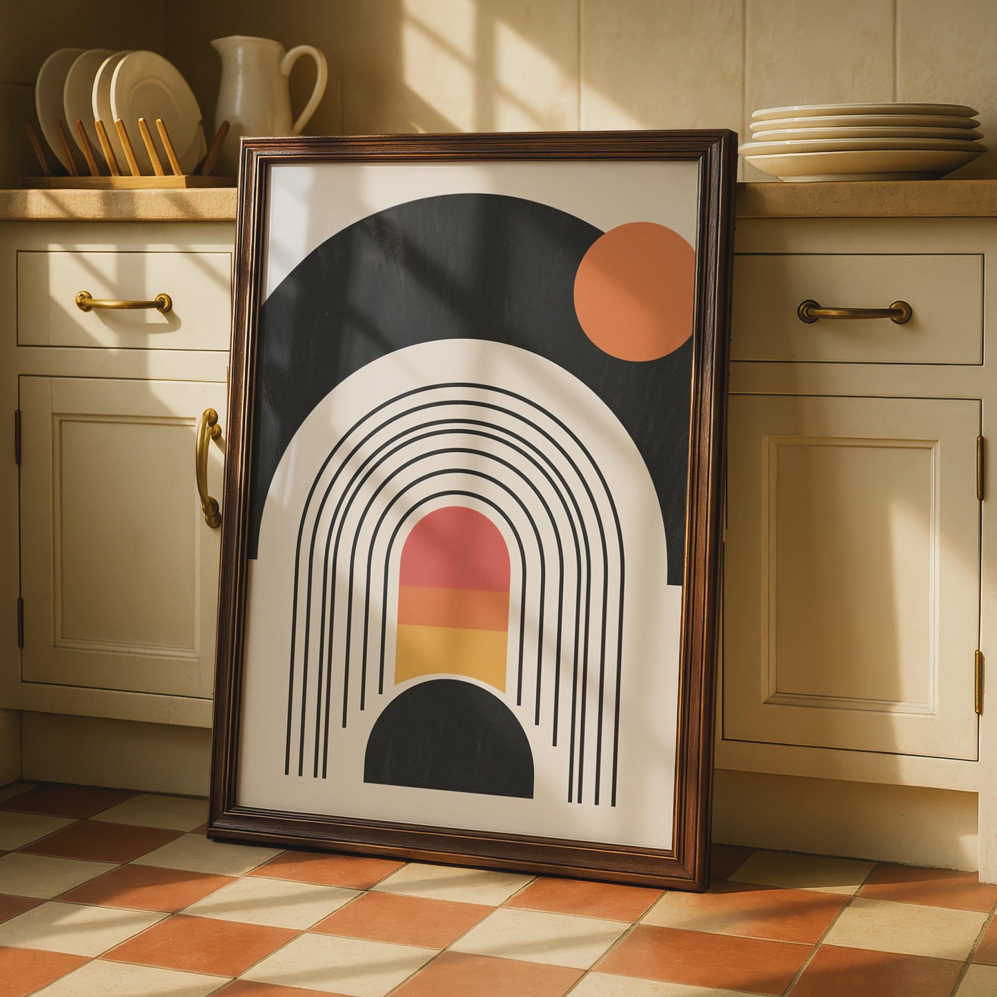 Boho Abstract Arch Print, Retro Geometric Wall Art, Mid Century Sun Poster wall art print