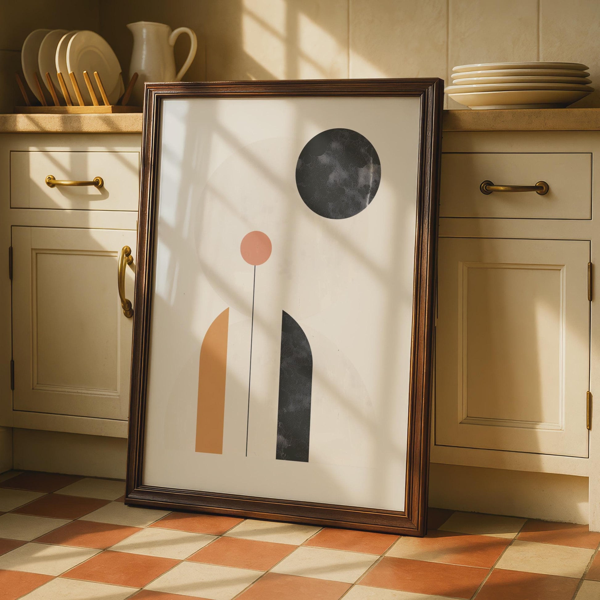Boho Abstract Geometric Print, Arch Circle Wall Art, Neutral Terracotta Mustard Poster wall art print