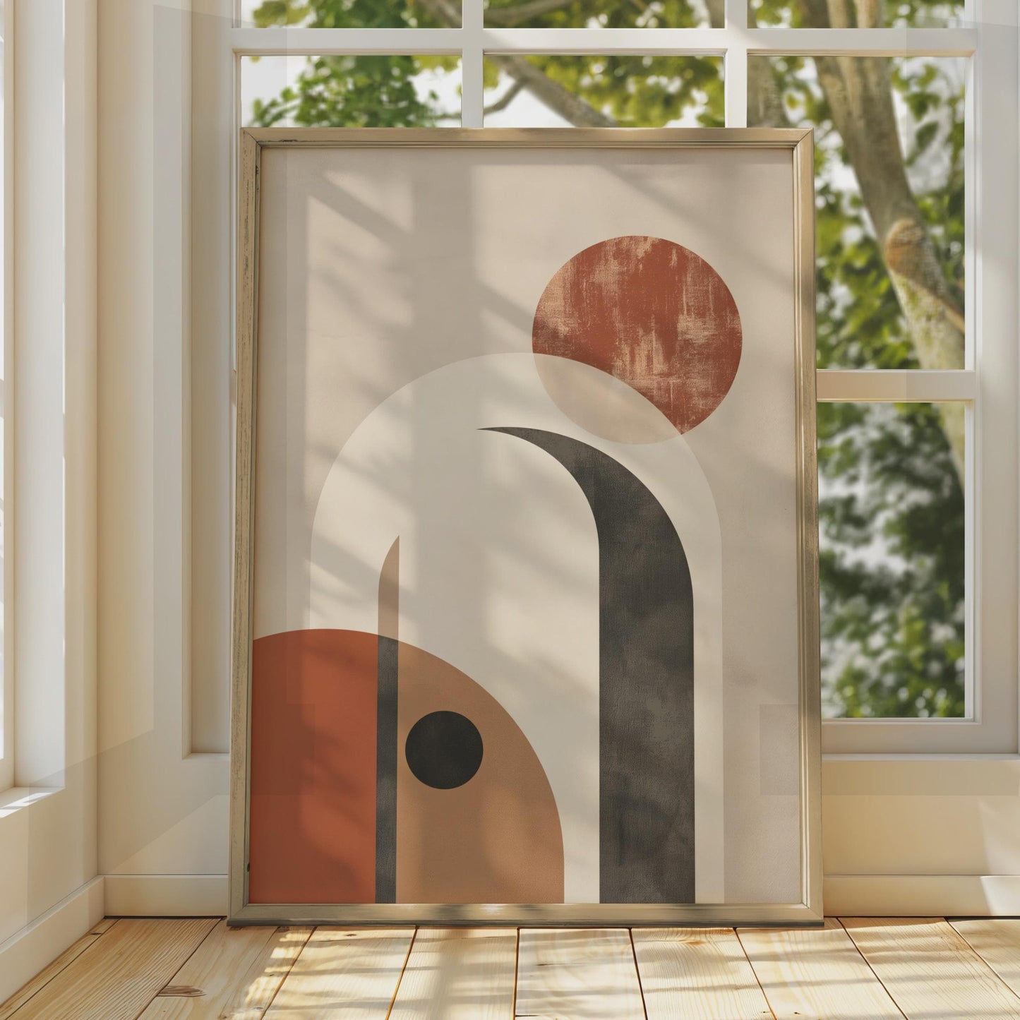 Boho Abstract Arch Print, Terracotta Geometric Wall Art, Mid Century Poster wall art print
