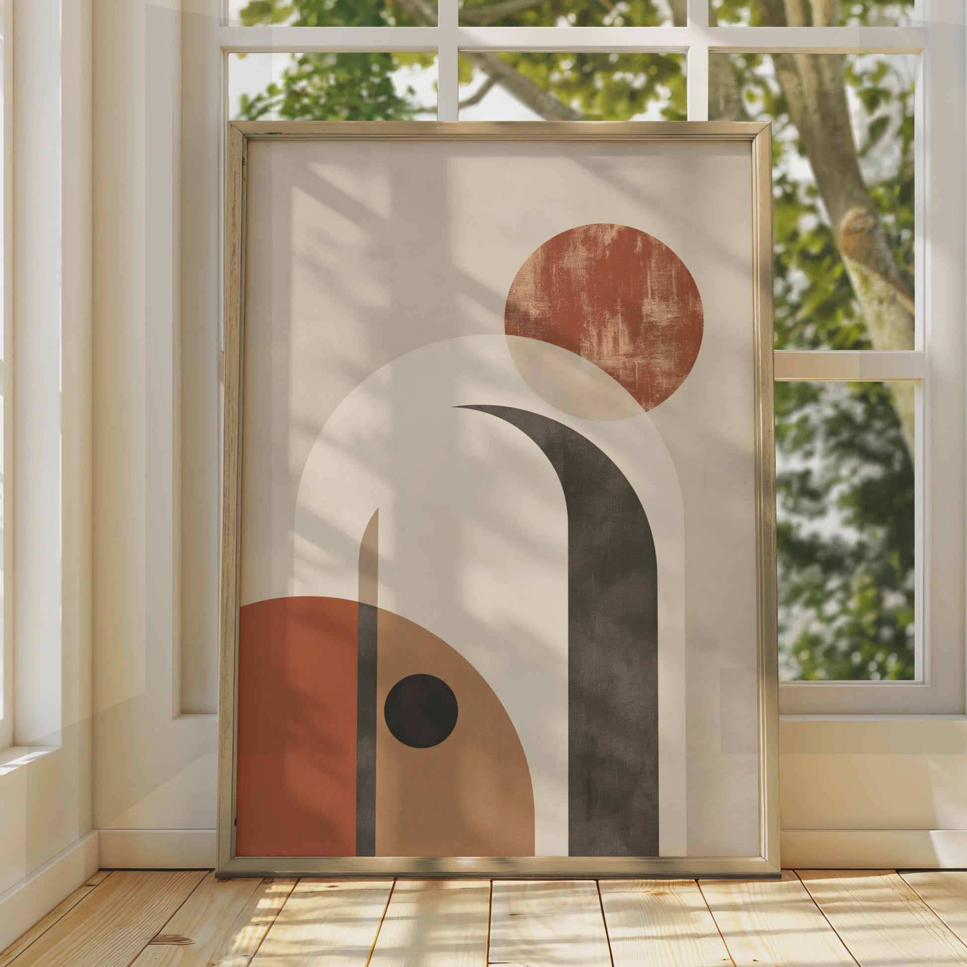 Boho Abstract Arch Print, Terracotta Geometric Wall Art, Mid Century Poster wall art print