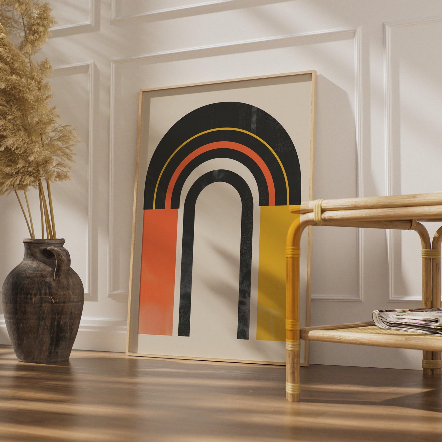 Boho Abstract Arch Print, Retro Rainbow Poster, Black Orange Yellow Wall Art wall art print