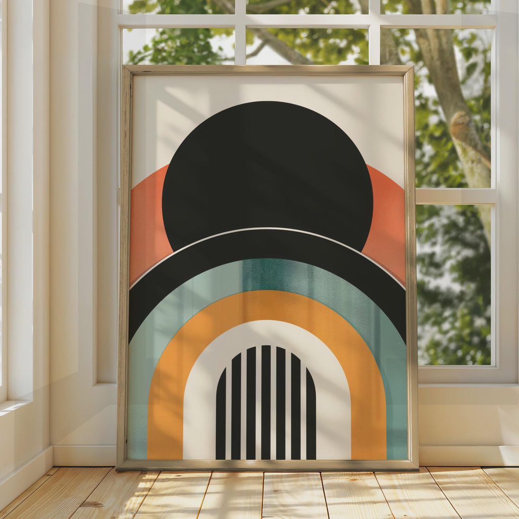 Boho Abstract Art Print, Retro Arch Geometric Poster, Terracotta Teal Mid Century Wall Art wall art print