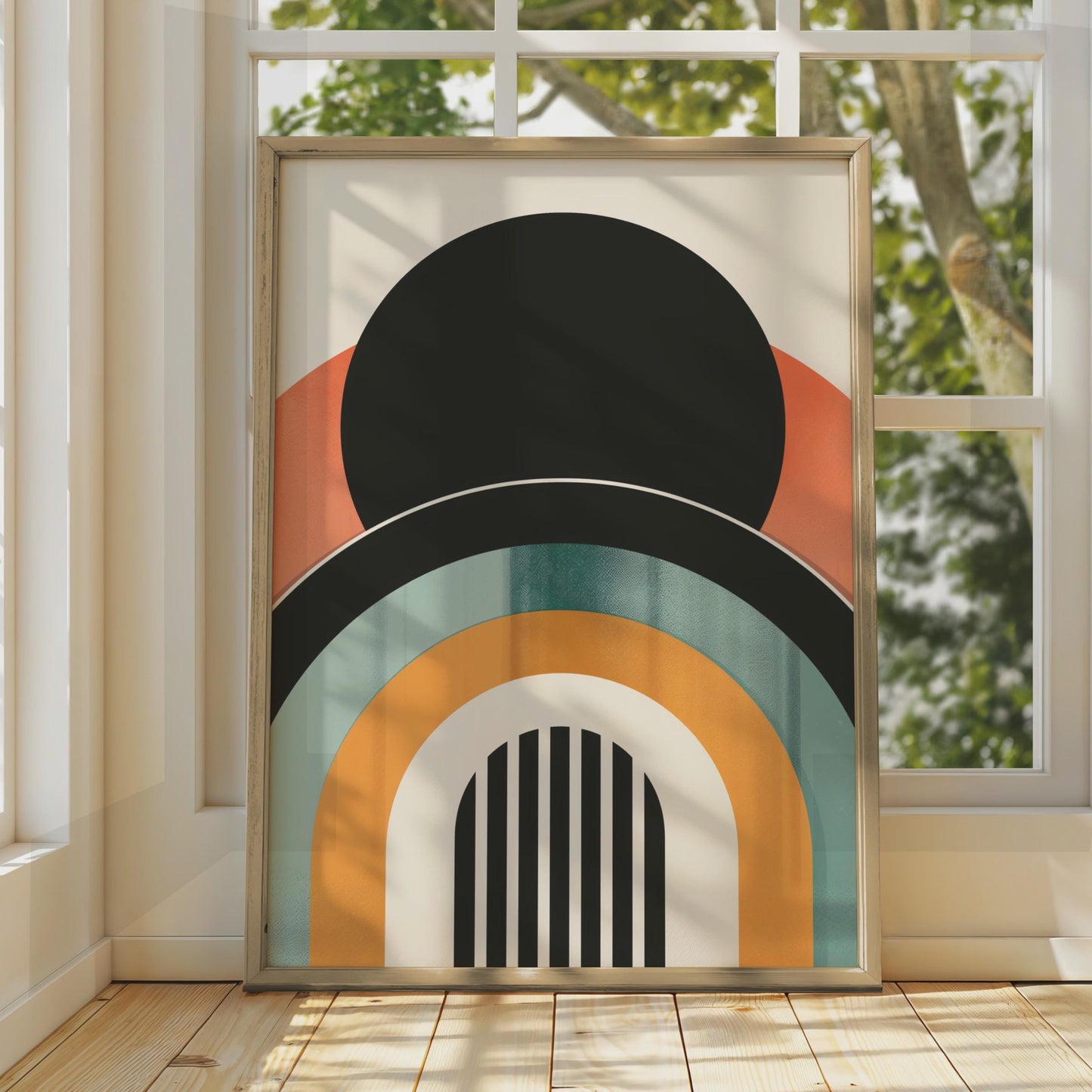 Boho Abstract Art Print, Retro Arch Geometric Poster, Terracotta Teal Mid Century Wall Art wall art print