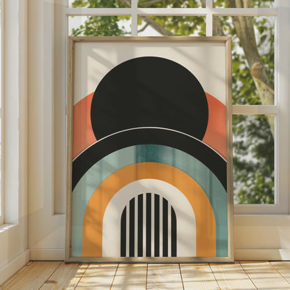 Boho Abstract Art Print, Retro Arch Geometric Poster, Terracotta Teal Mid Century Wall Art wall art print