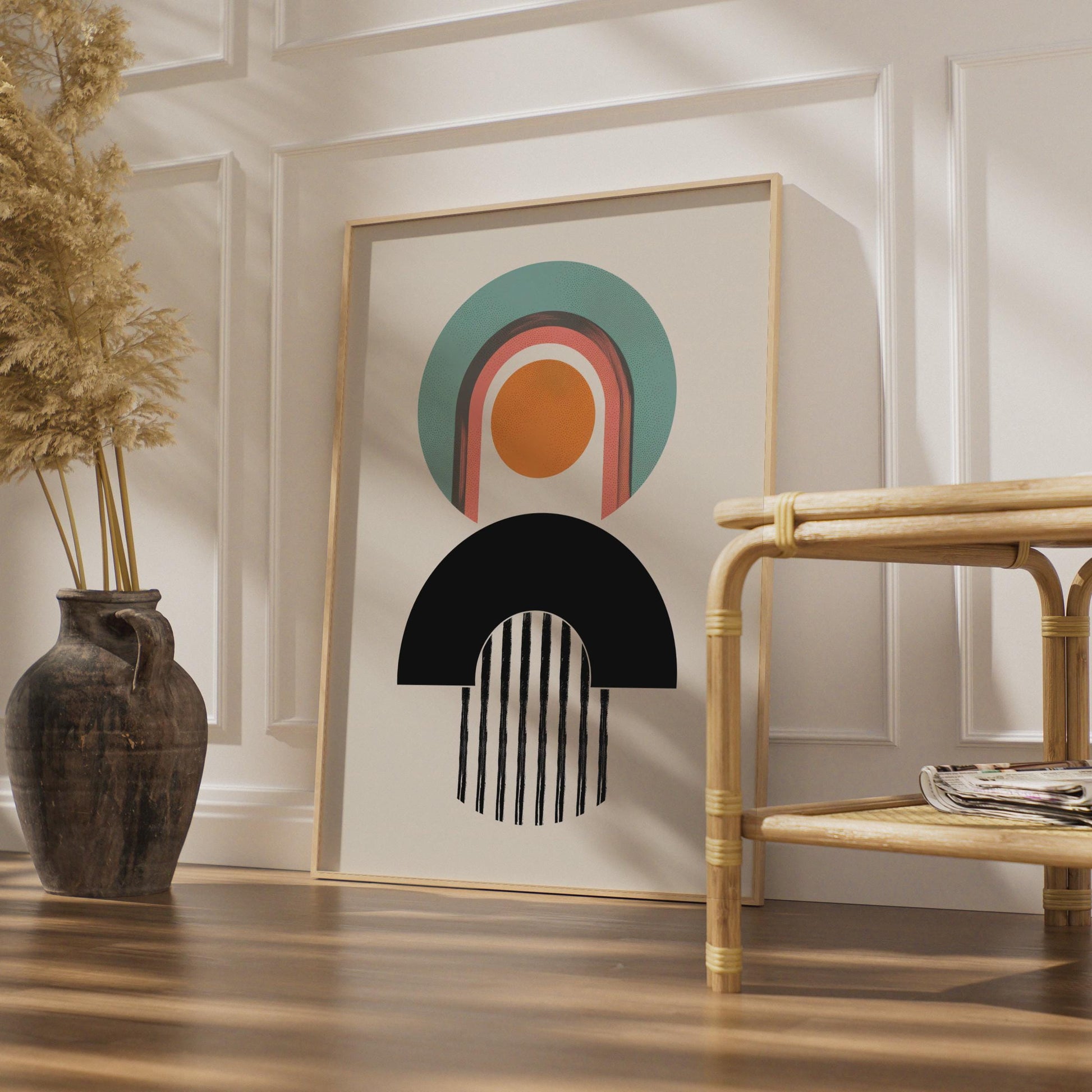 Boho Abstract Print, Geometric Arch Poster, Retro Shapes, Teal Orange Wall Art wall art print