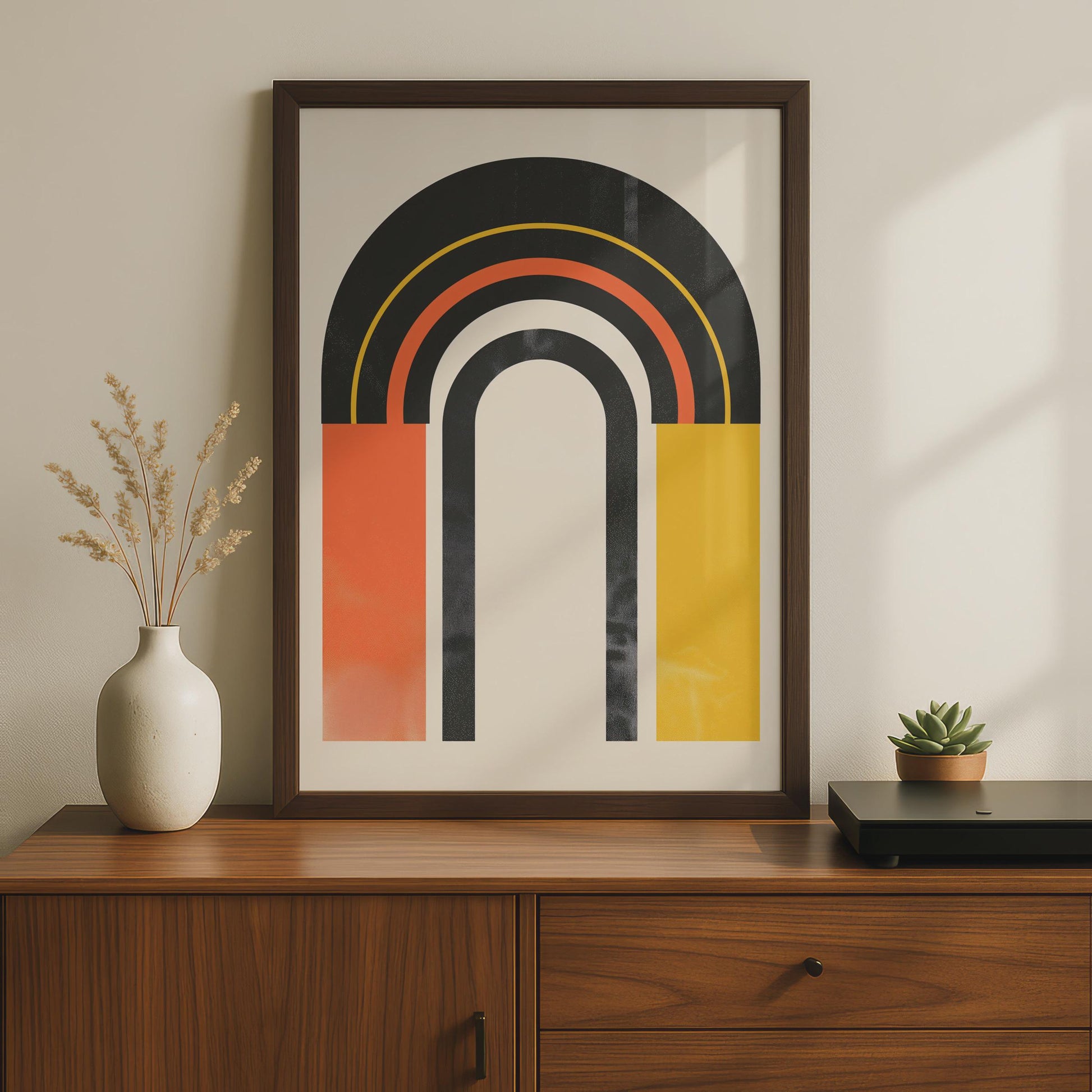 Boho Abstract Arch Print, Retro Rainbow Poster, Black Orange Yellow Wall Art wall art print