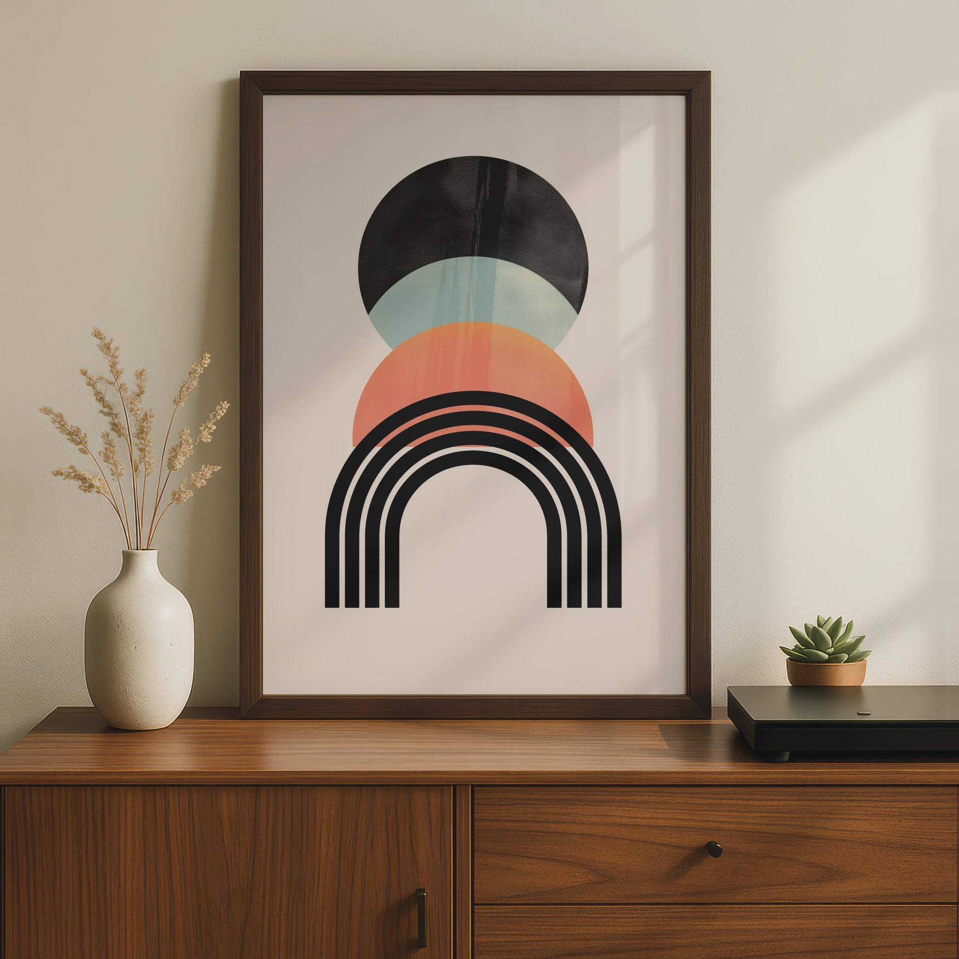 Boho Abstract Print, Geometric Arch Poster, Retro Circle Wall Art, Terracotta Mint Black Decor wall art print