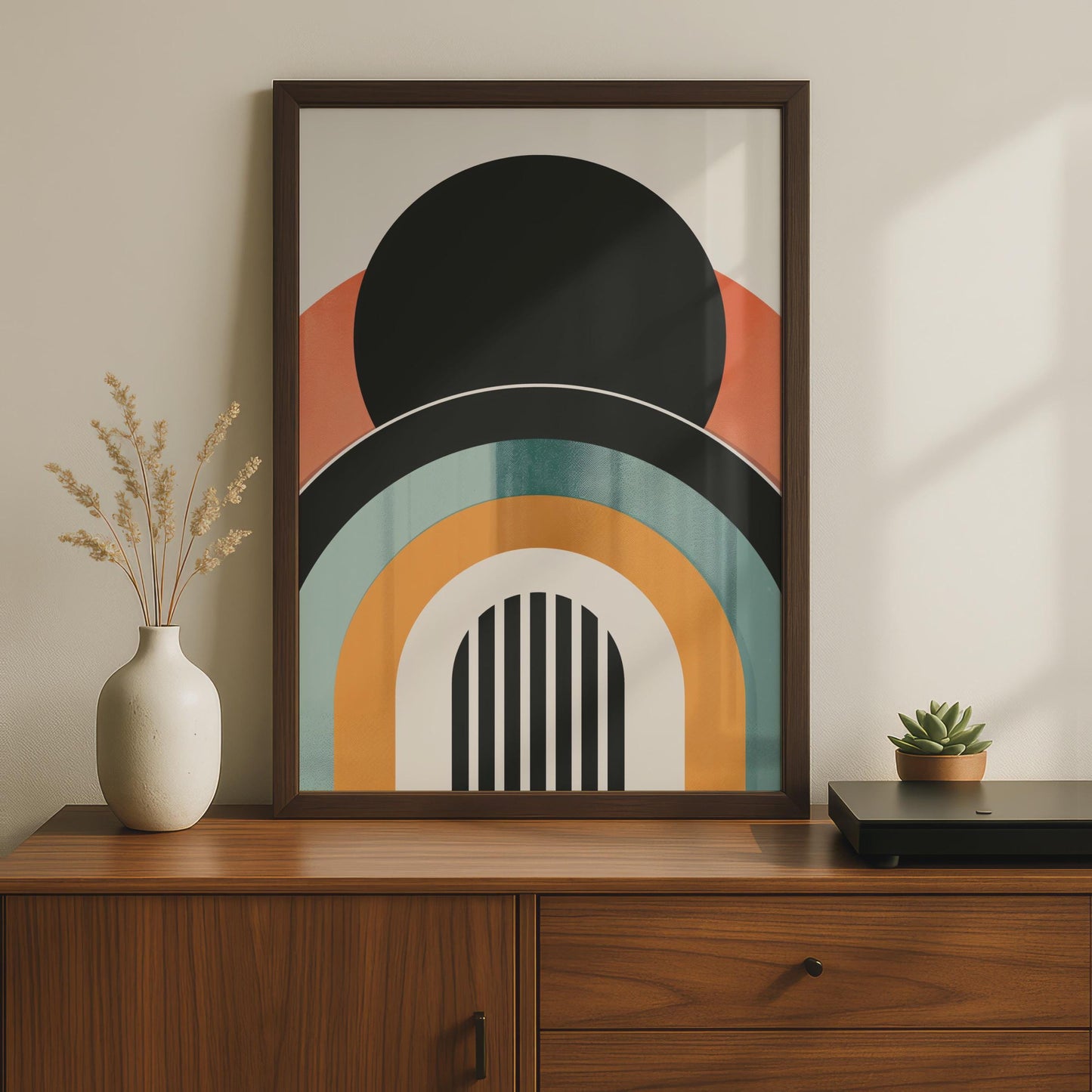 Boho Abstract Art Print, Retro Arch Geometric Poster, Terracotta Teal Mid Century Wall Art wall art print
