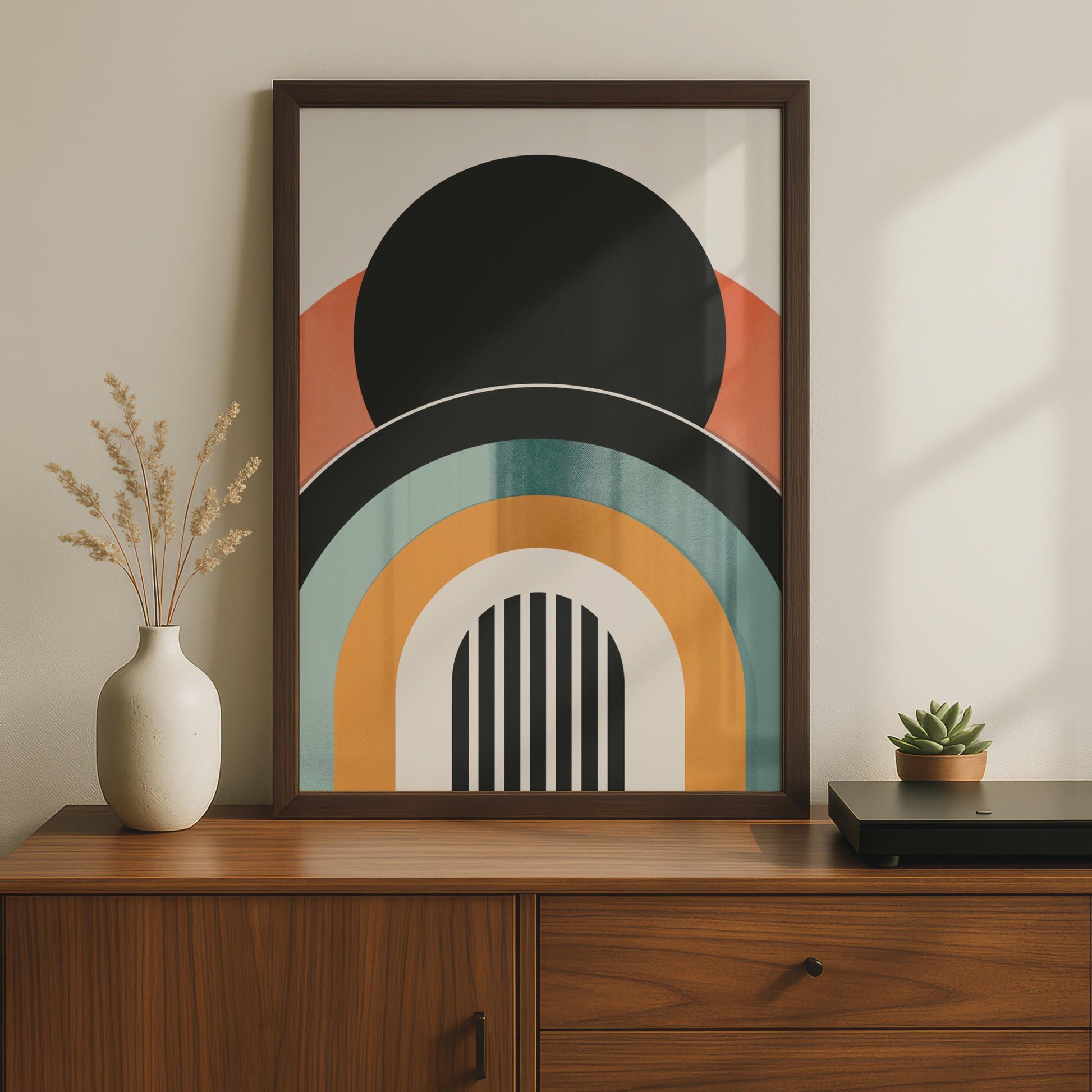 Boho Abstract Art Print, Retro Arch Geometric Poster, Terracotta Teal Mid Century Wall Art wall art print